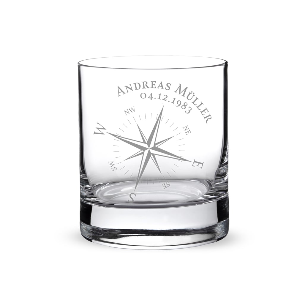Whiskyglas mit Gravur - Kompass - Personalisiert