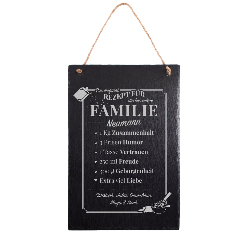 XXL Schiefertafel mit Gravur als Muttertagsgeschenk, Wanddeko aus Schiefer personalisiert mit Namen der Familienmitglieder, gravierte Schieferplatte