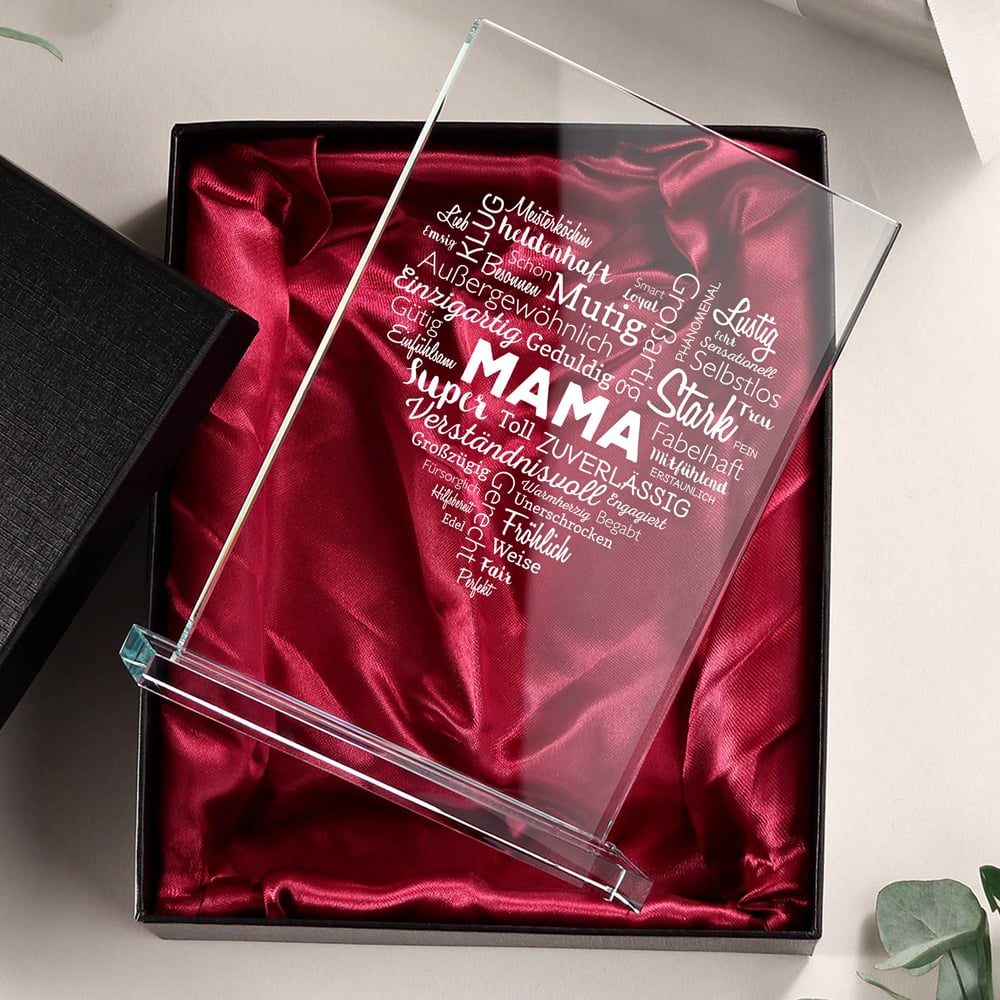Gravierte Pokal Auszeichnung für Mama, Pokal aus Glas mit Gravur, Glastrophäe mit Sockel als Dekoration, Glas Pokal als Muttertagsgeschenk
