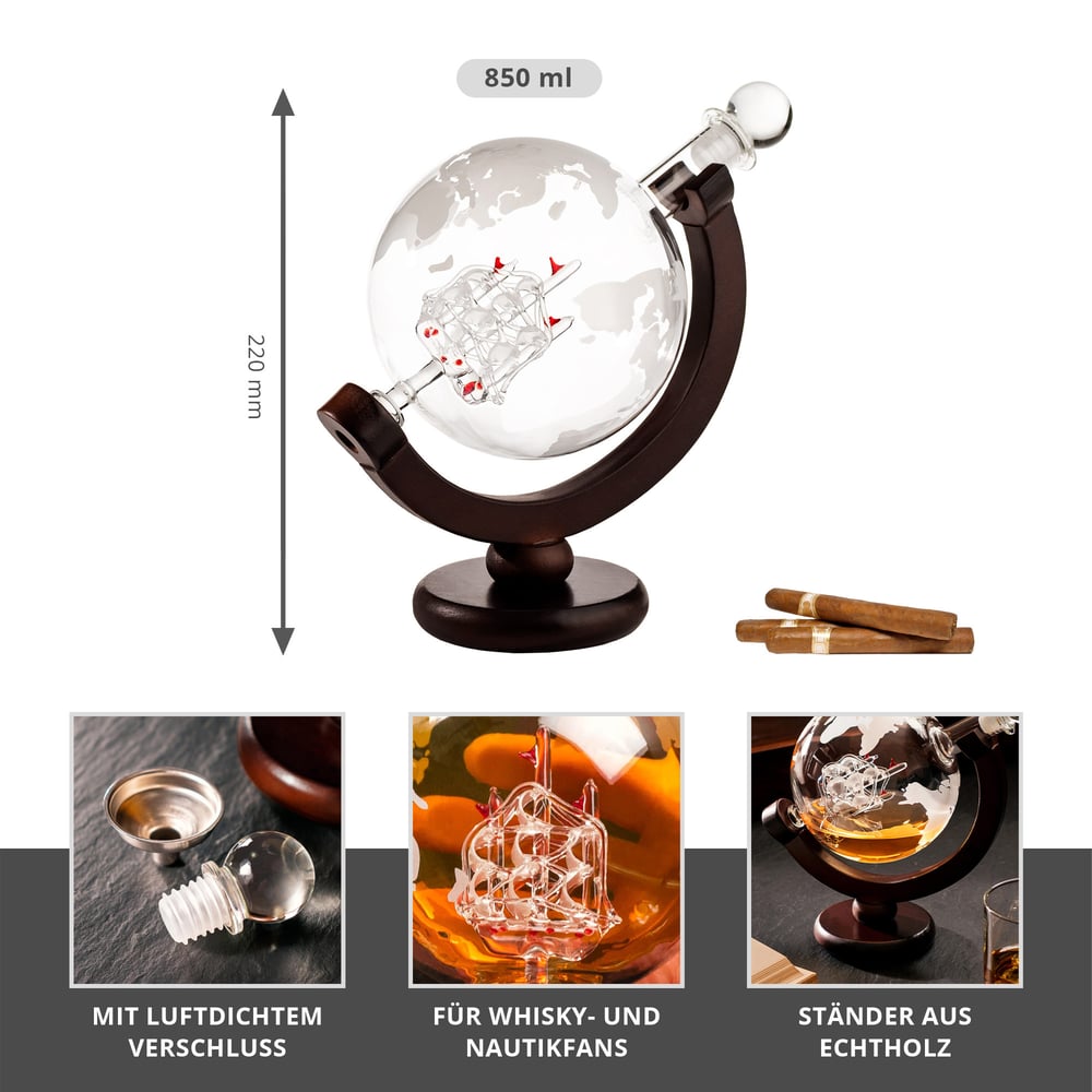 Whiskykaraffe - Globus - Glasdekanter, Whiskykaraffe - Globus - Glasdekanter - Männergeschenk, Whisky Karaffe, Geburtstagsgeschenke, Glaskaraffe