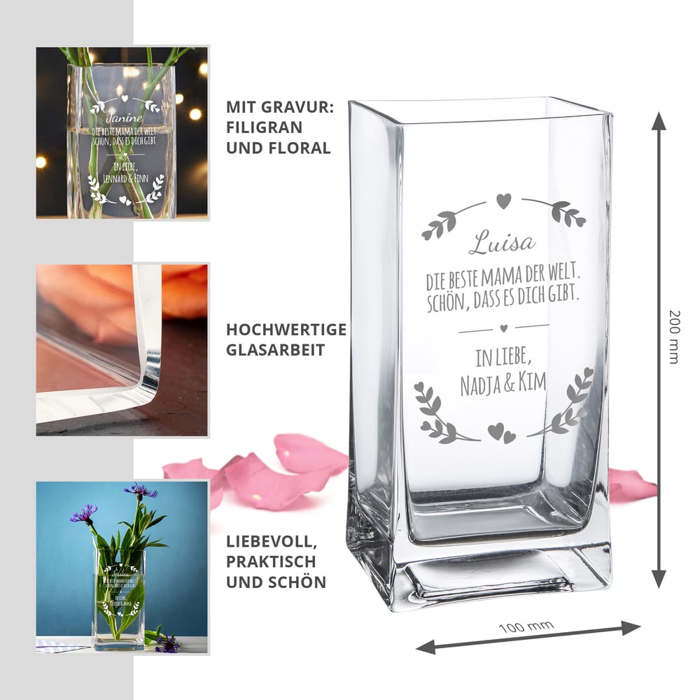 Blumenvase aus Glas - Muttertag - Personalisiert 2