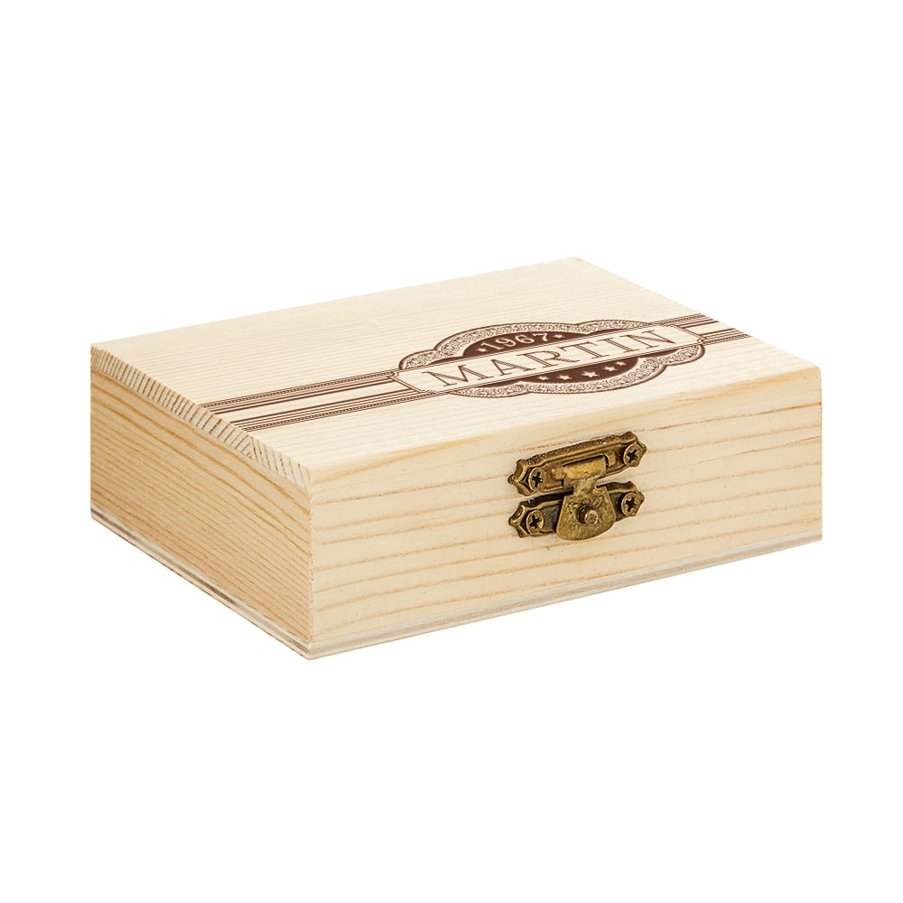 Whiskysteine in Holzbox mit Gravur - Banderole - personalisiert