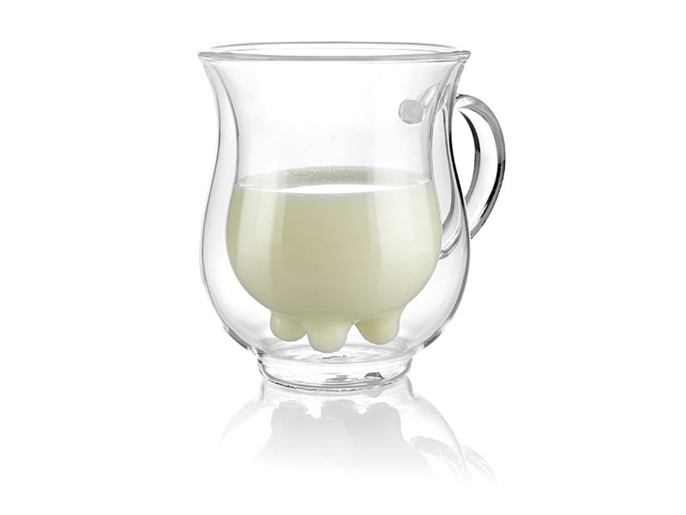 Doppelwandiges Milchkännchen - Kuh-Euter, Milchkännchen aus Glas, Milchkanne Euter Glas,, Kännchen Euter aus Glas