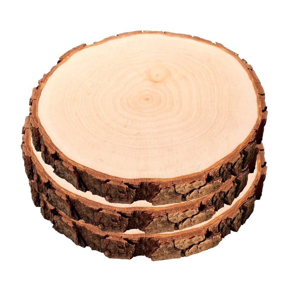 Holzscheiben mit Rinde im 3er Set, Holz Rundscheibe als schlichte Holzdeko, Astscheiben zum Basteln und Verzieren, Rindenbrett als Holz Tischdeko