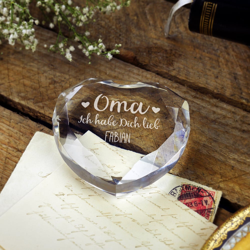 Herzkristall aus Glas für Oma - Personalisiert