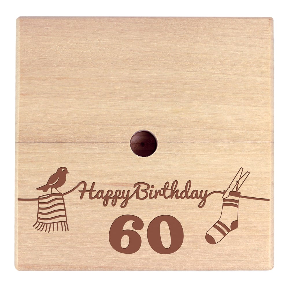 Gravierte Wäscheleine zum 60. Geburtstag, Geld Wäschespinne zum selbst Gestalten, Wäsche Spinne als Geldgeschenk verpacken - mit 8 Miniklammern