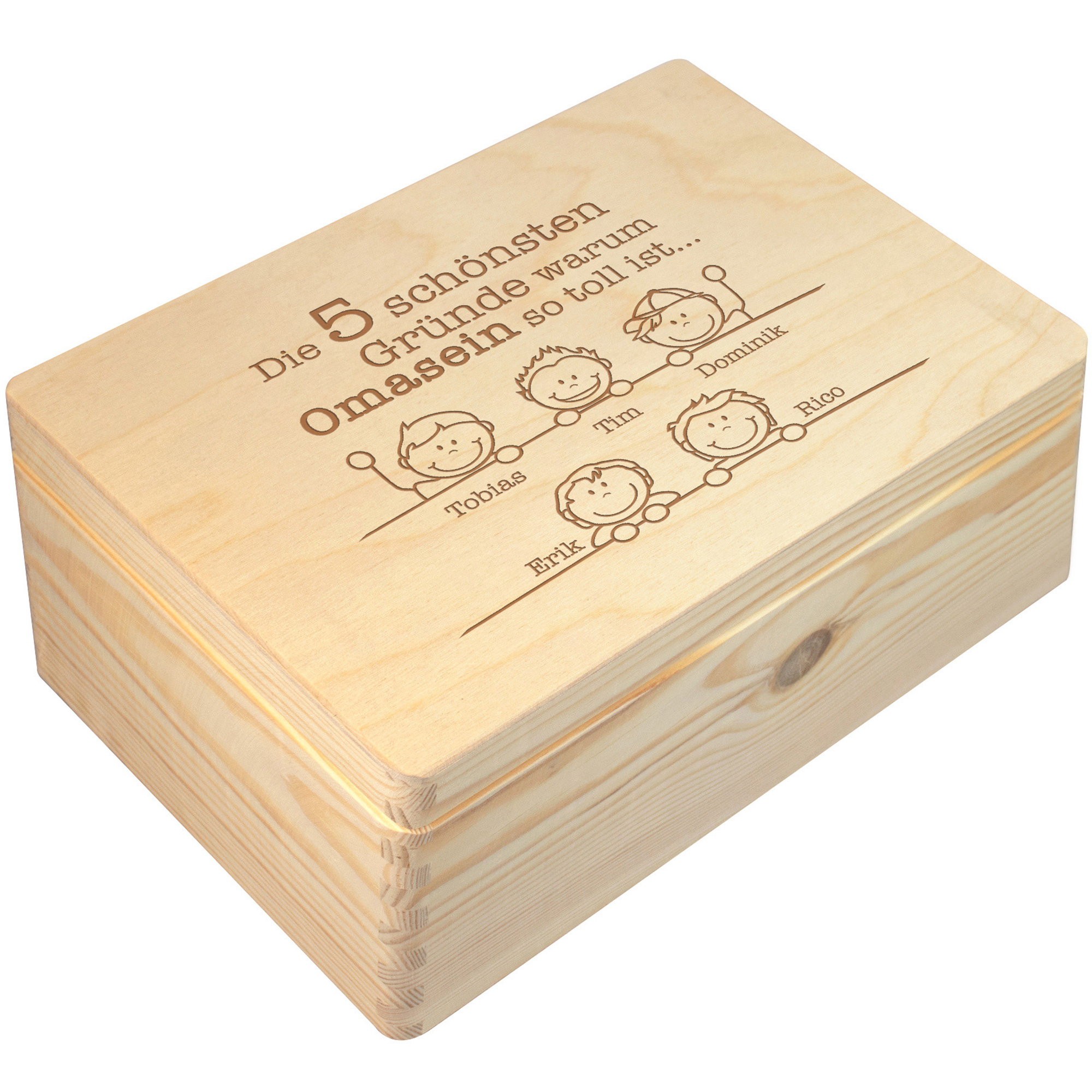 Personalisierte Erinnerungsbox mit Namensgravur der Enkel, Gravierte Memory Box als Geschenk für Oma, Keepsake Aufbewahrungsbox & Schmuckkästchen