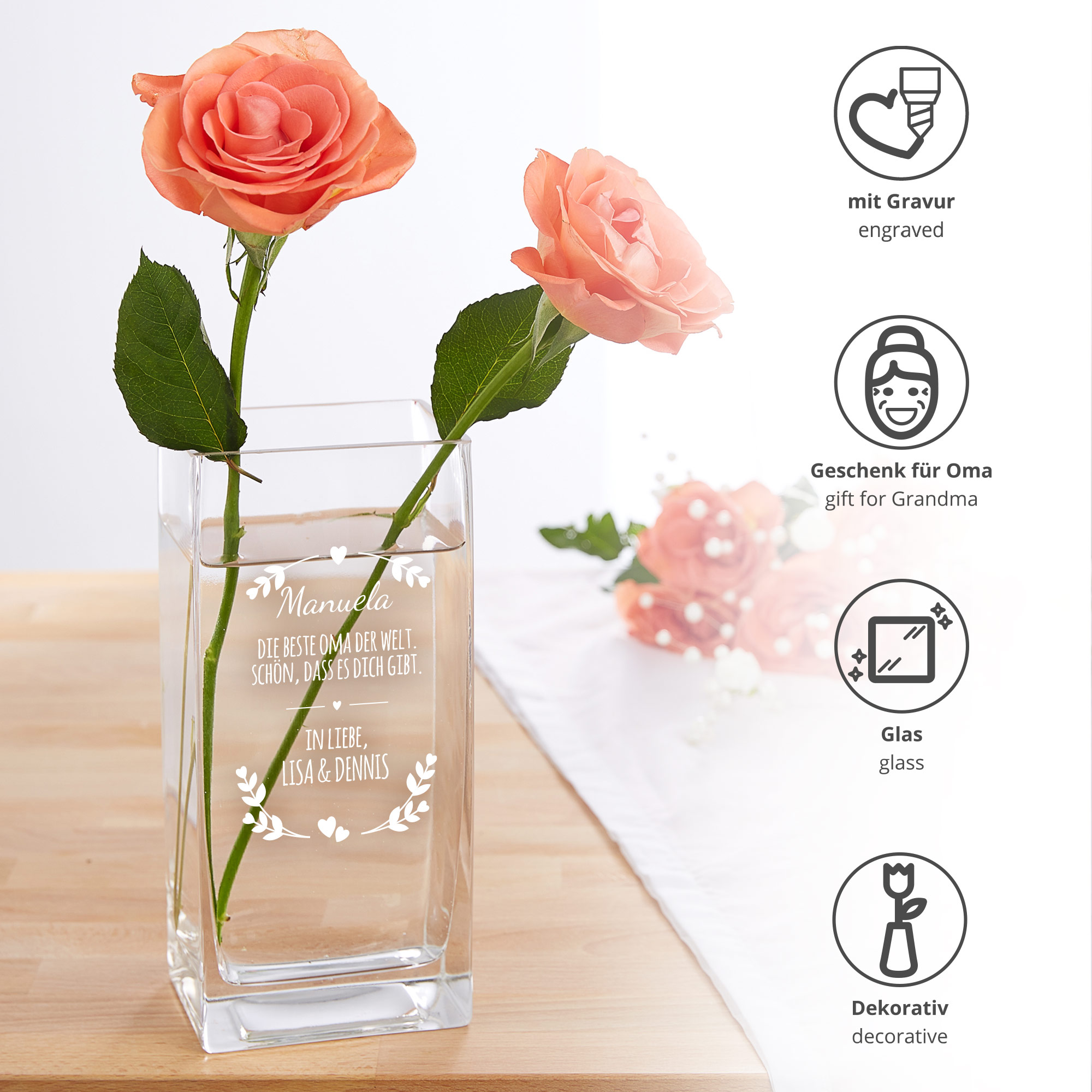 Blumenvase aus Glas für Oma - Personalisiert 4