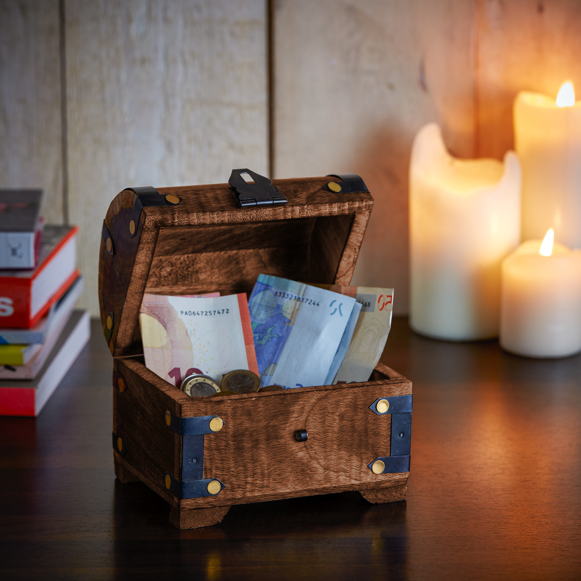 Dunkle Schatztruhe klein - Verpackung für Geldgeschenke, Geldgeschenk zur Hochzeit, Truhe, Geschenke für den Partner, Kiste