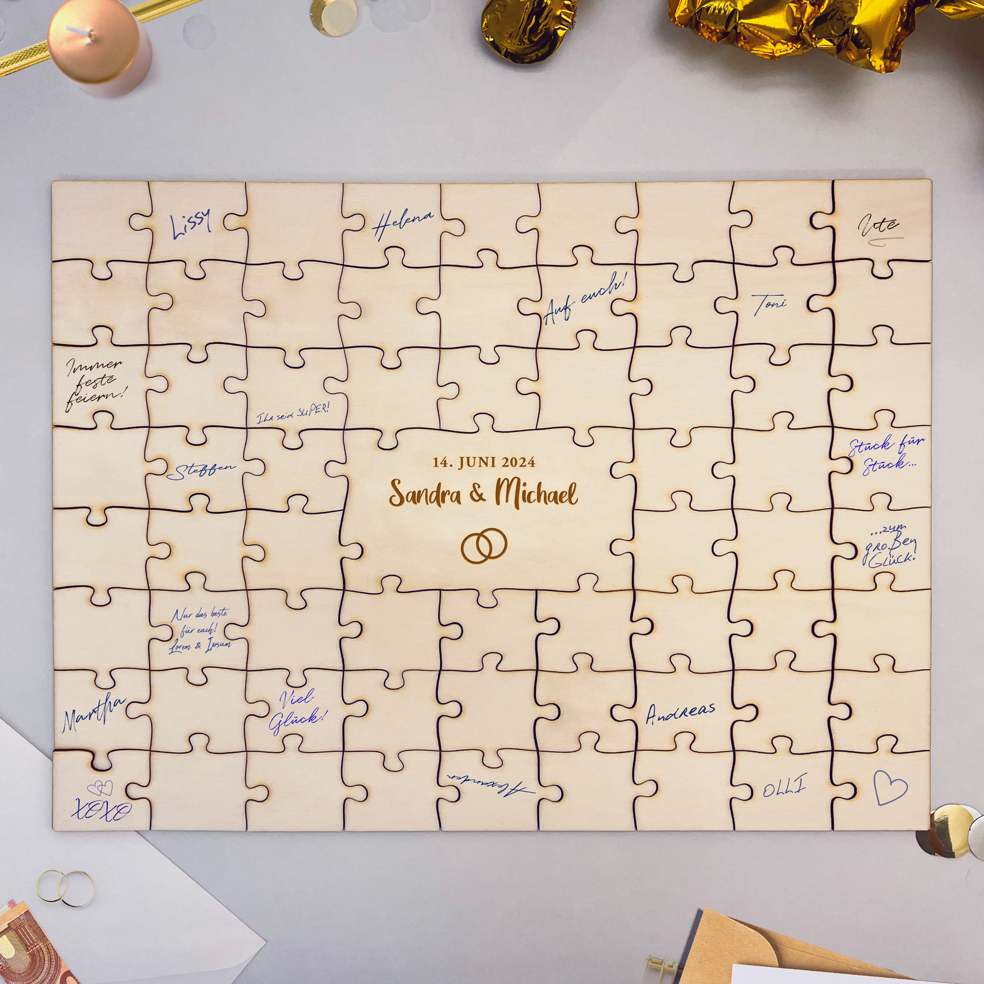 Gästebuch Puzzle - A2 - Hochzeit - Ringe - Personalisiert