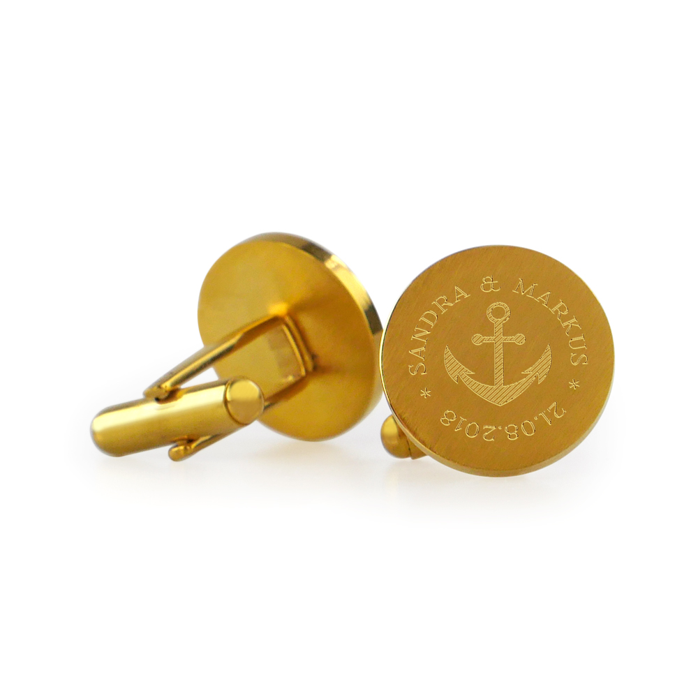 Manschettenknöpfe Gold zur Hochzeit - Anker - personalisiert