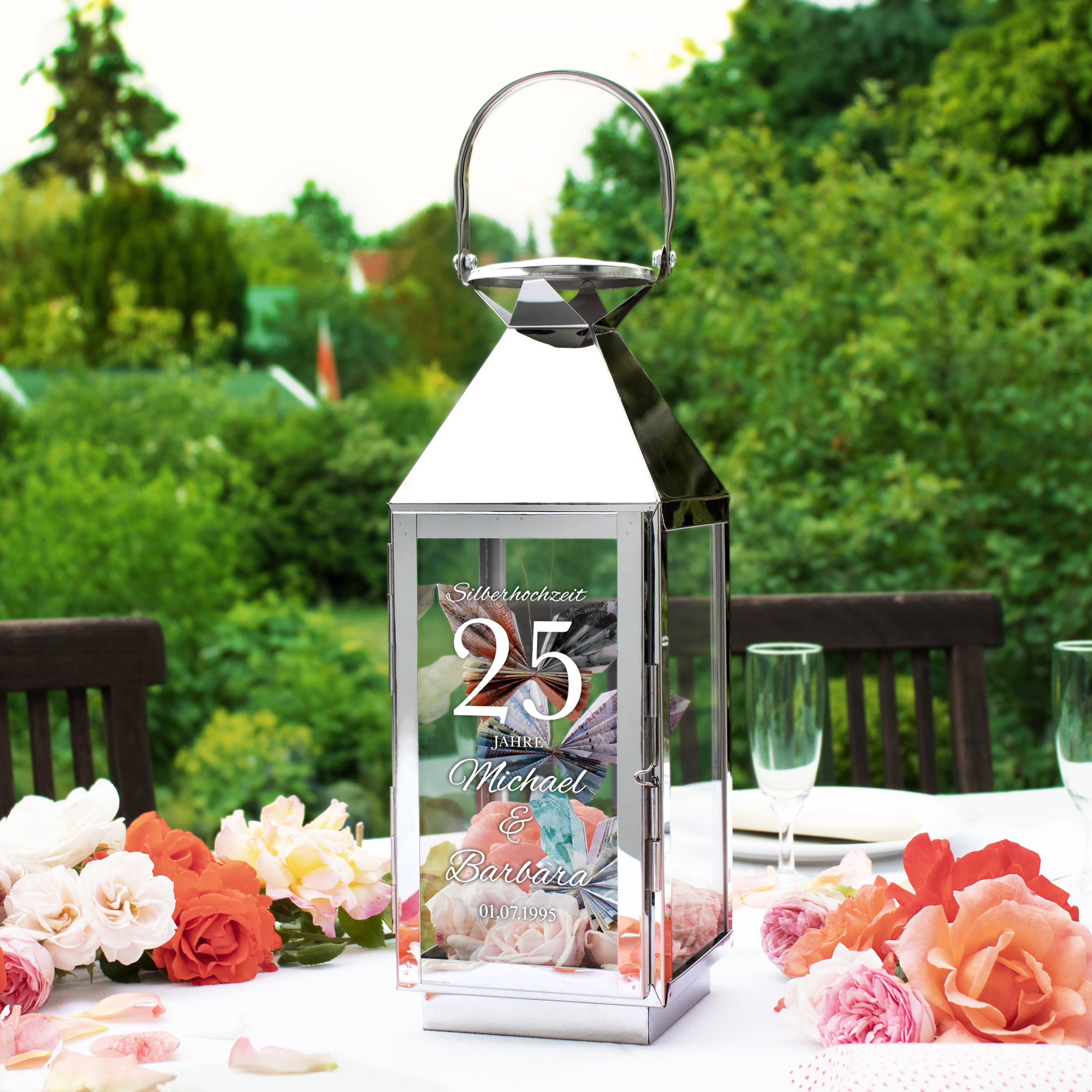 Laterne mit Gravur zur Silbernen Hochzeit - Personalisiert