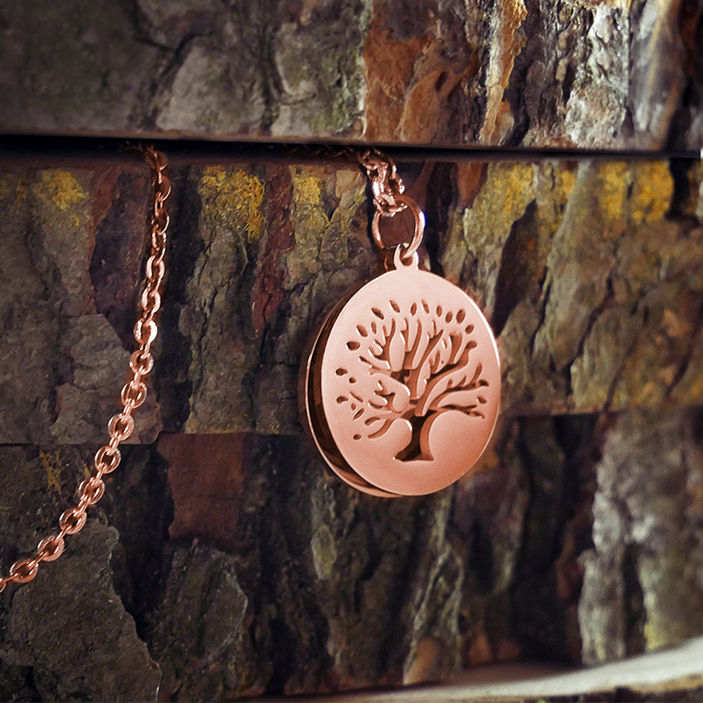 Kette mit Gravur und Lebensbaum-Anhänger - Jahresringe - Roségold Kette mit Gravur und Lebensbaum-Anhänger - Jahresringe - Roségold