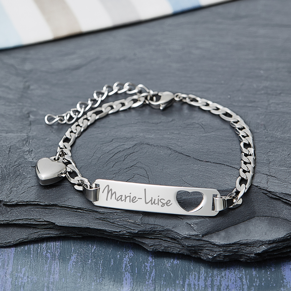 Armband mit Gravur Name - Herz - Silber - personalisiert - Gravur Armband | Silberarmbänder