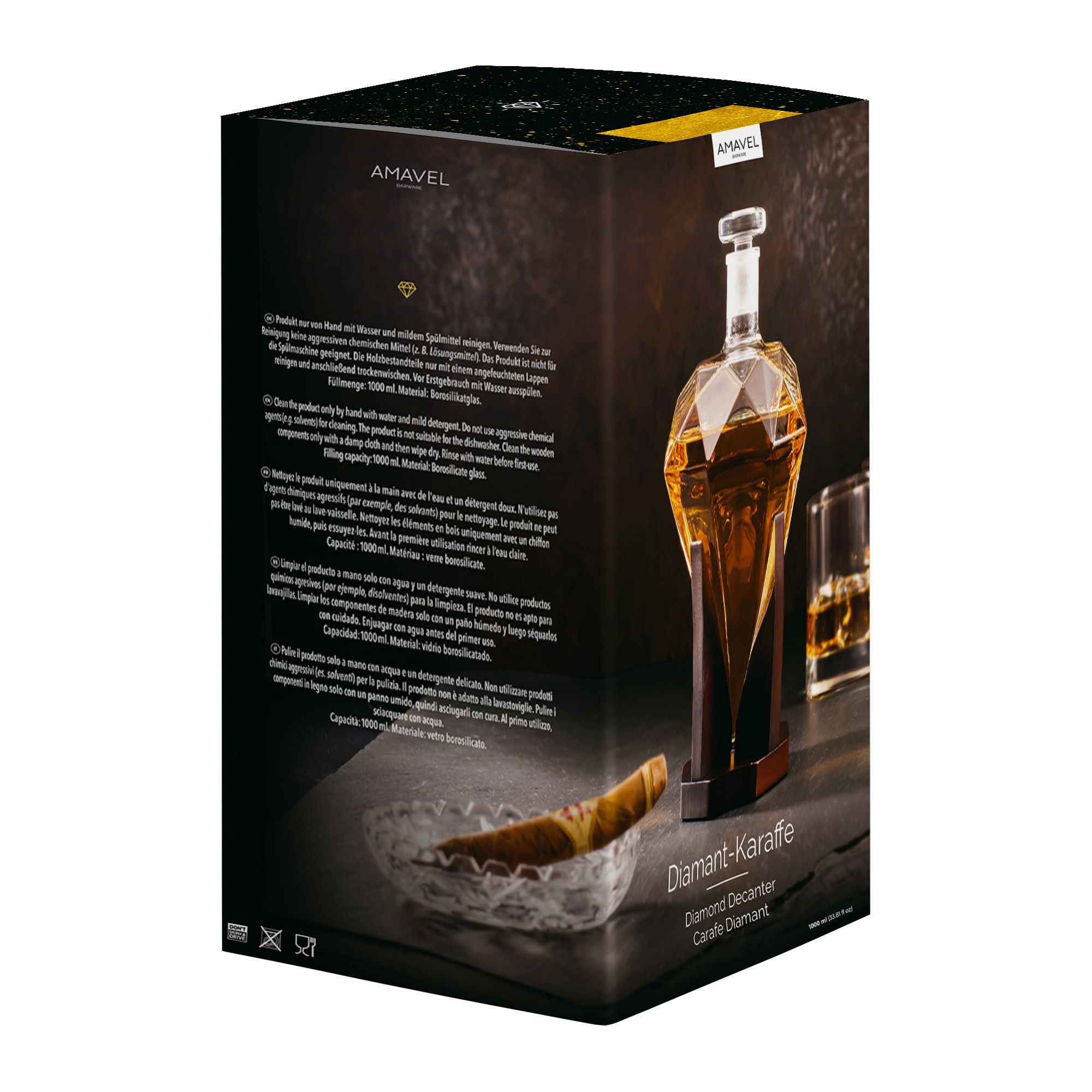Whiskyset - Whiskykaraffe Diamant - graviertes Whiskyglas 5