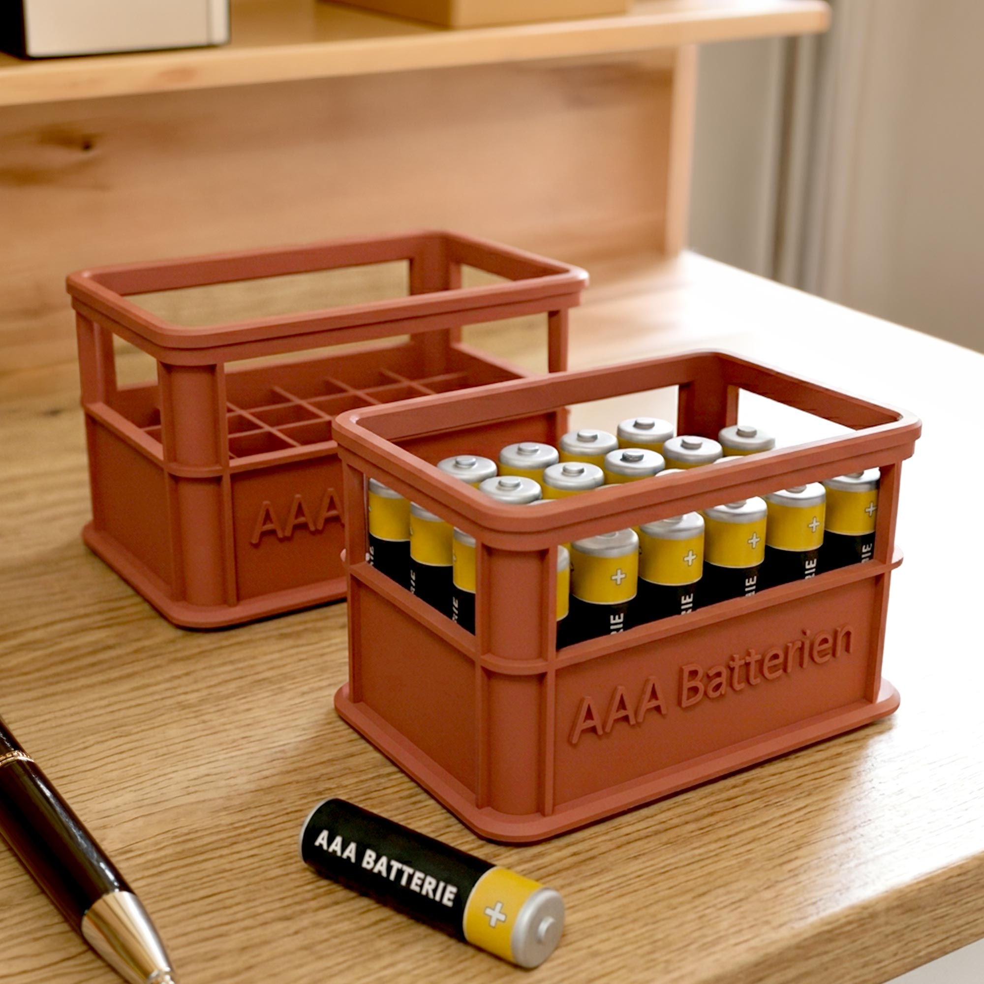 Stapelbare Aufbewahrungsbox für Batterien AAA - 2er Set Bierkiste Rot