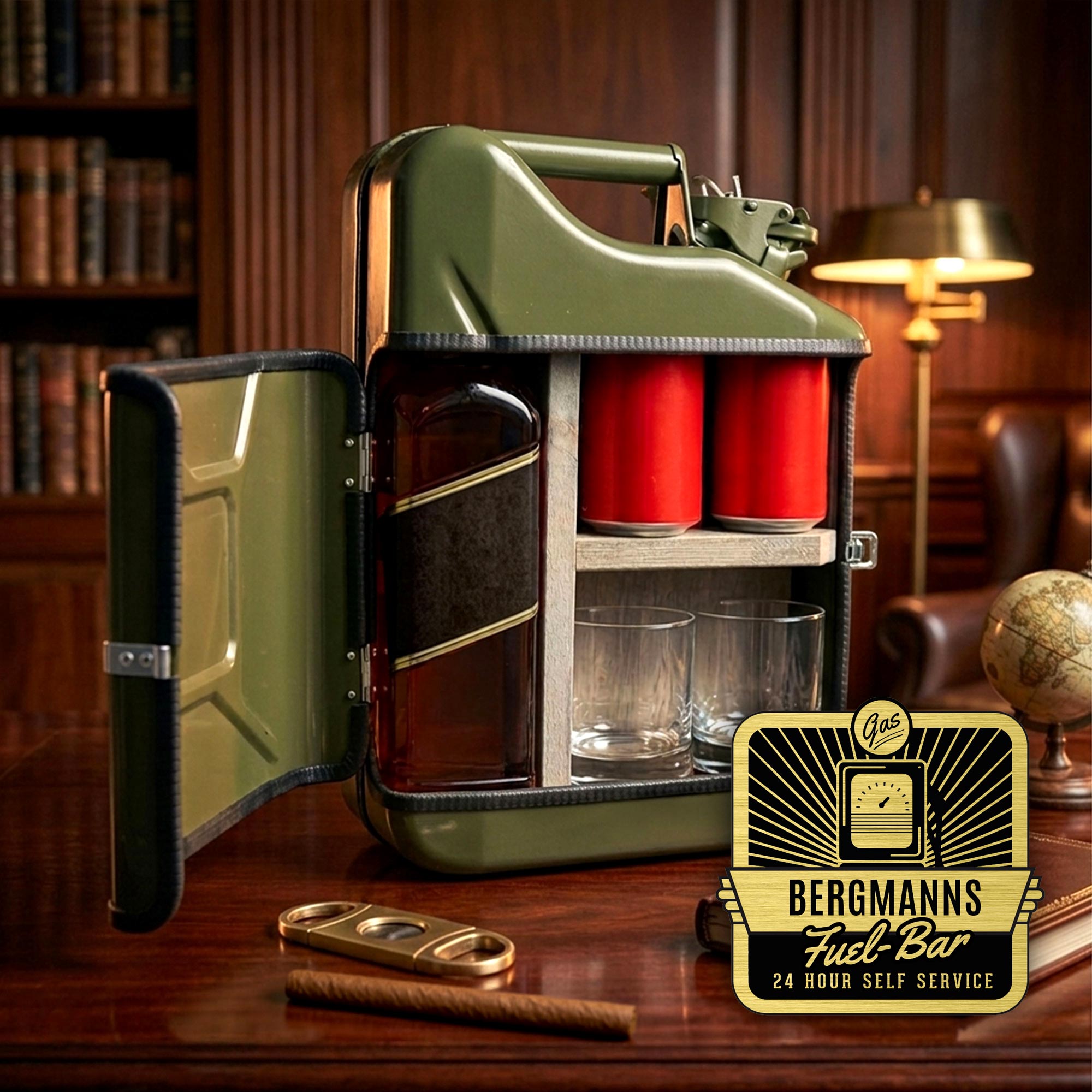 Personalisierte Mini Bar 3-teilig - 10l Kanister Barschank grün Personalisierte Mini Bar 3-teilig - 10l Kanister Barschank grün