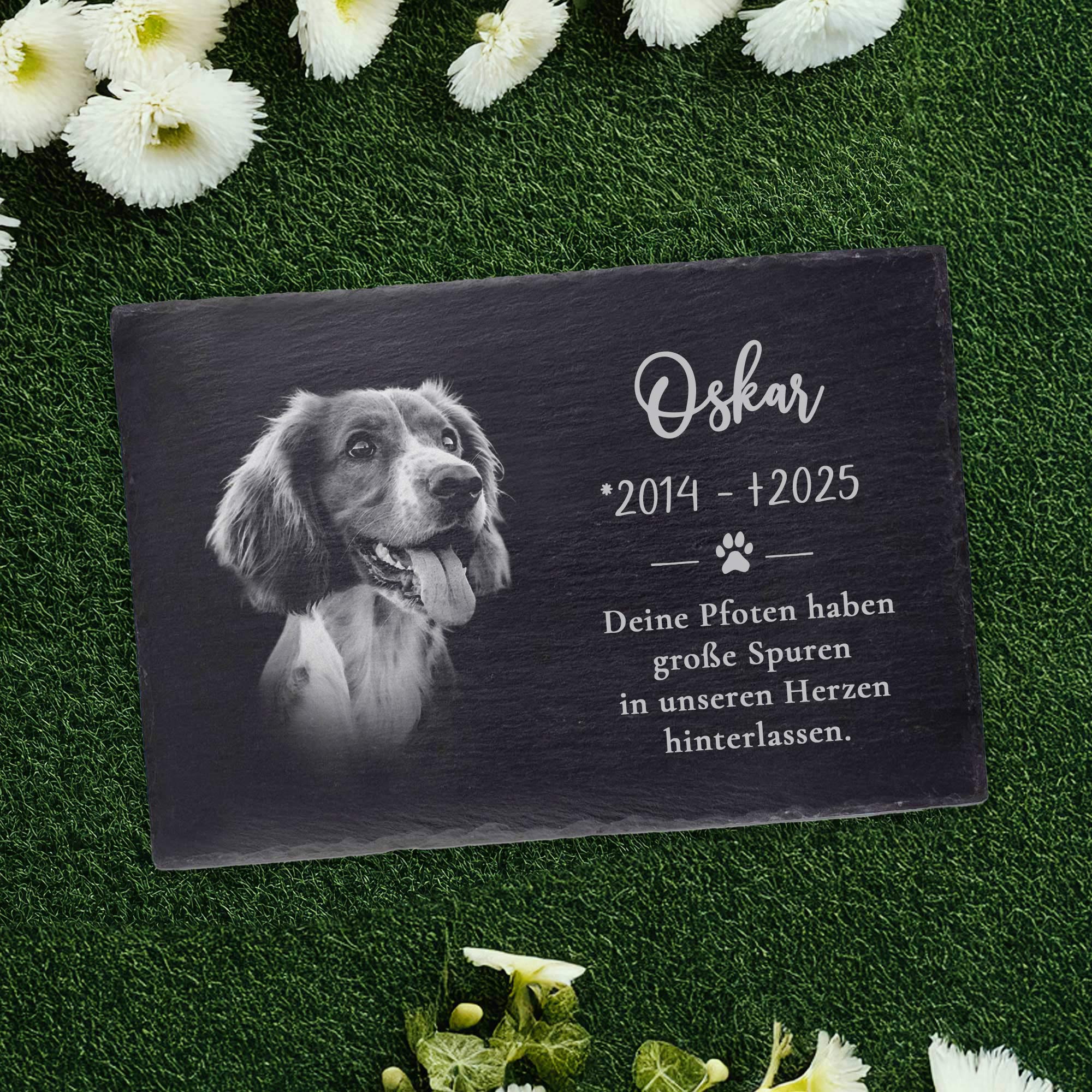 Grabplatte zur Trauer Hund & Katze - Schiefer Gedenktafel mit Foto