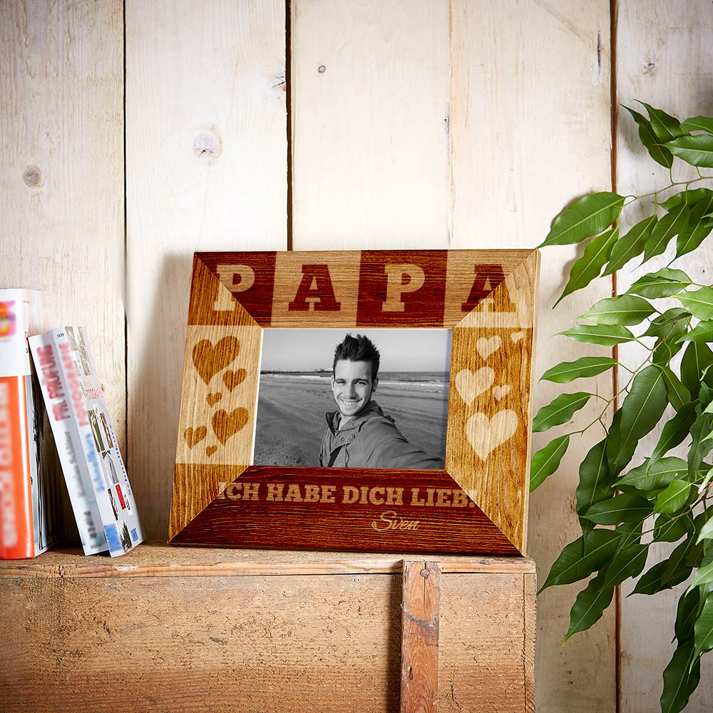 FHzytg Bilderrahmen 10x15cm Geschenk für Papa, Holz Drehbare