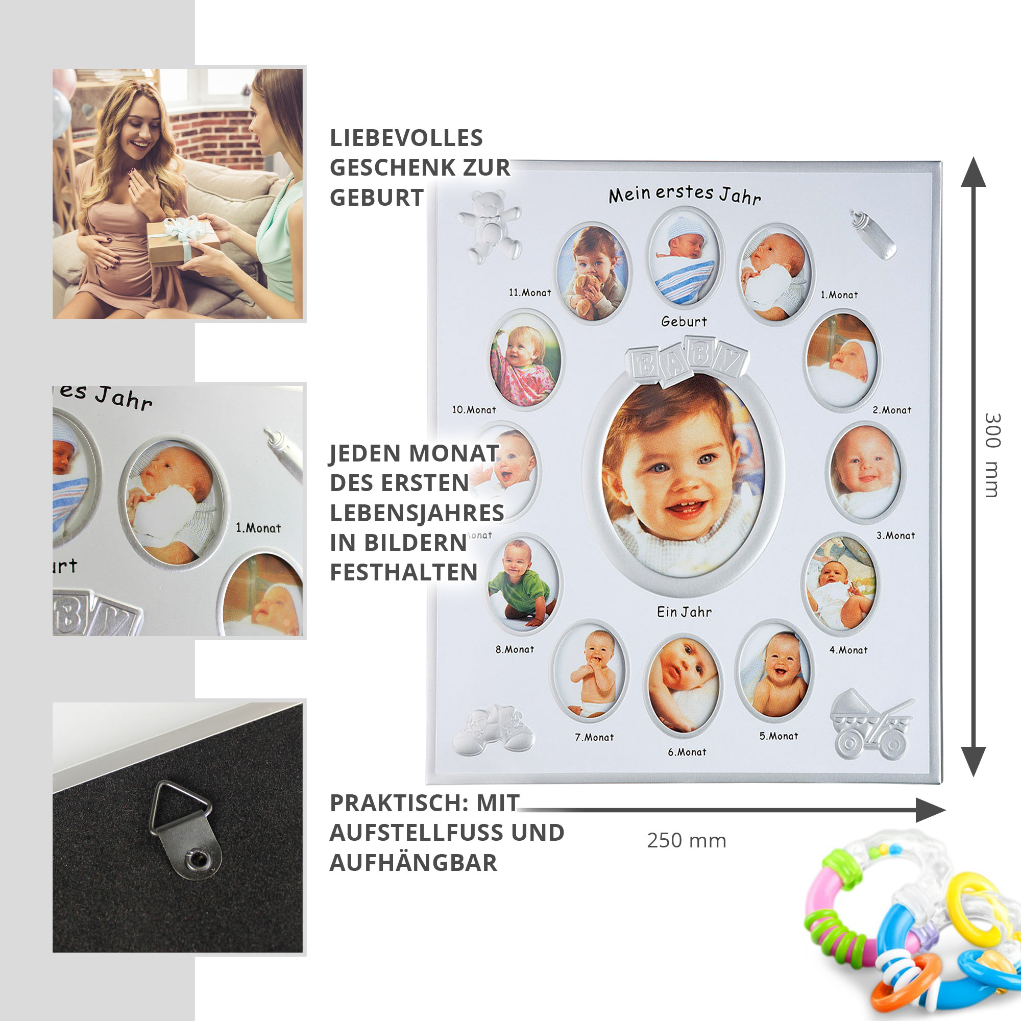 Bilderrahmen für Babybilder, Baby Galerie als Andenken, First Year Rahmen als Geschenk zur Geburt, Geburtstagsgeschenk für Einjährige