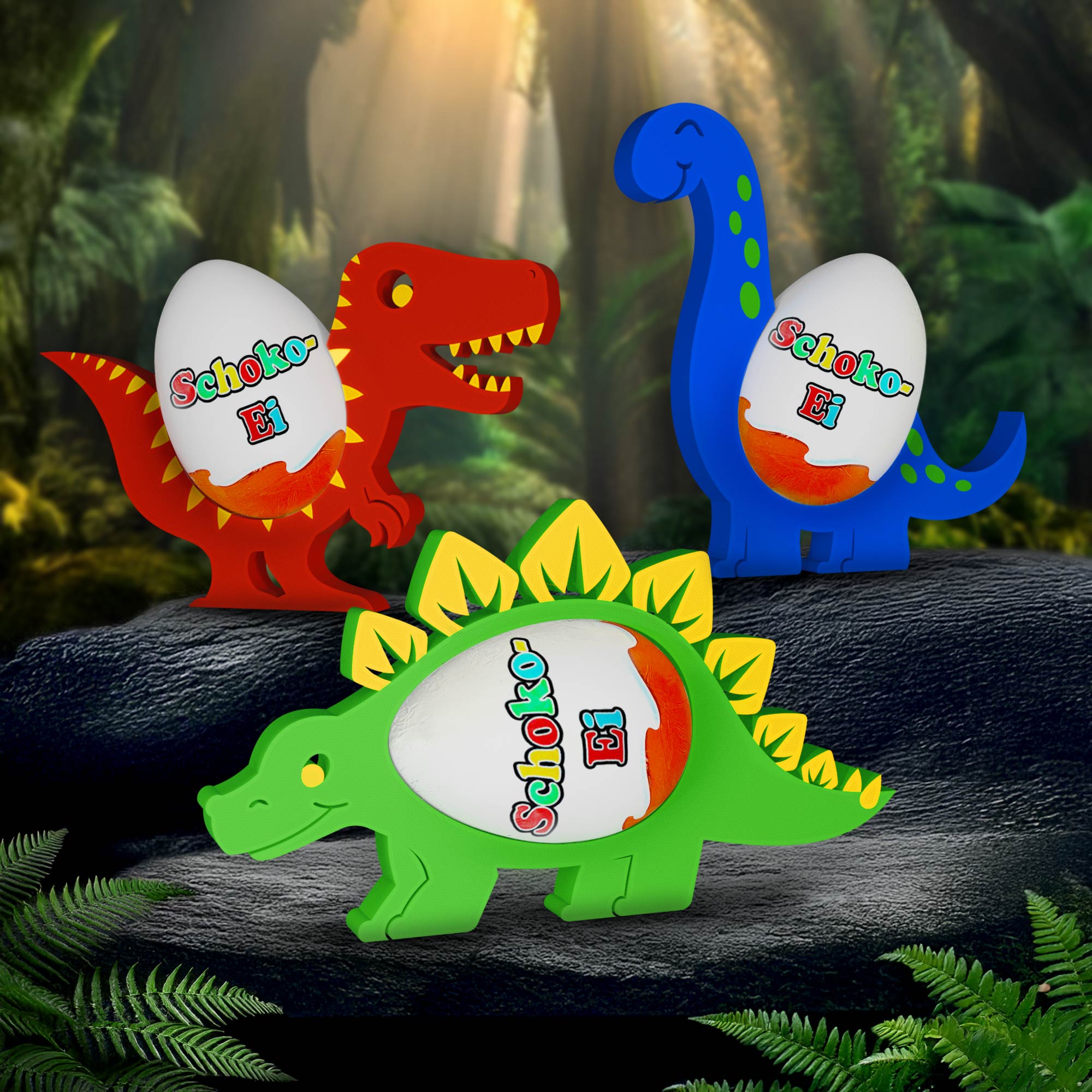 Dinosaurier Ü-Ei Halter im 3er Set - Bunt