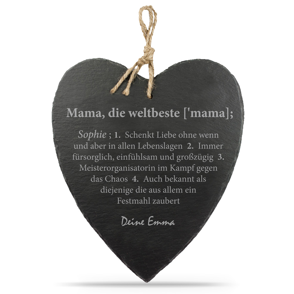 Schieferherz graviert mit Namen - Definition Mama