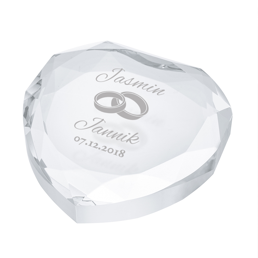 Herzkristall mit Gravur zur Hochzeit - Personalisiert