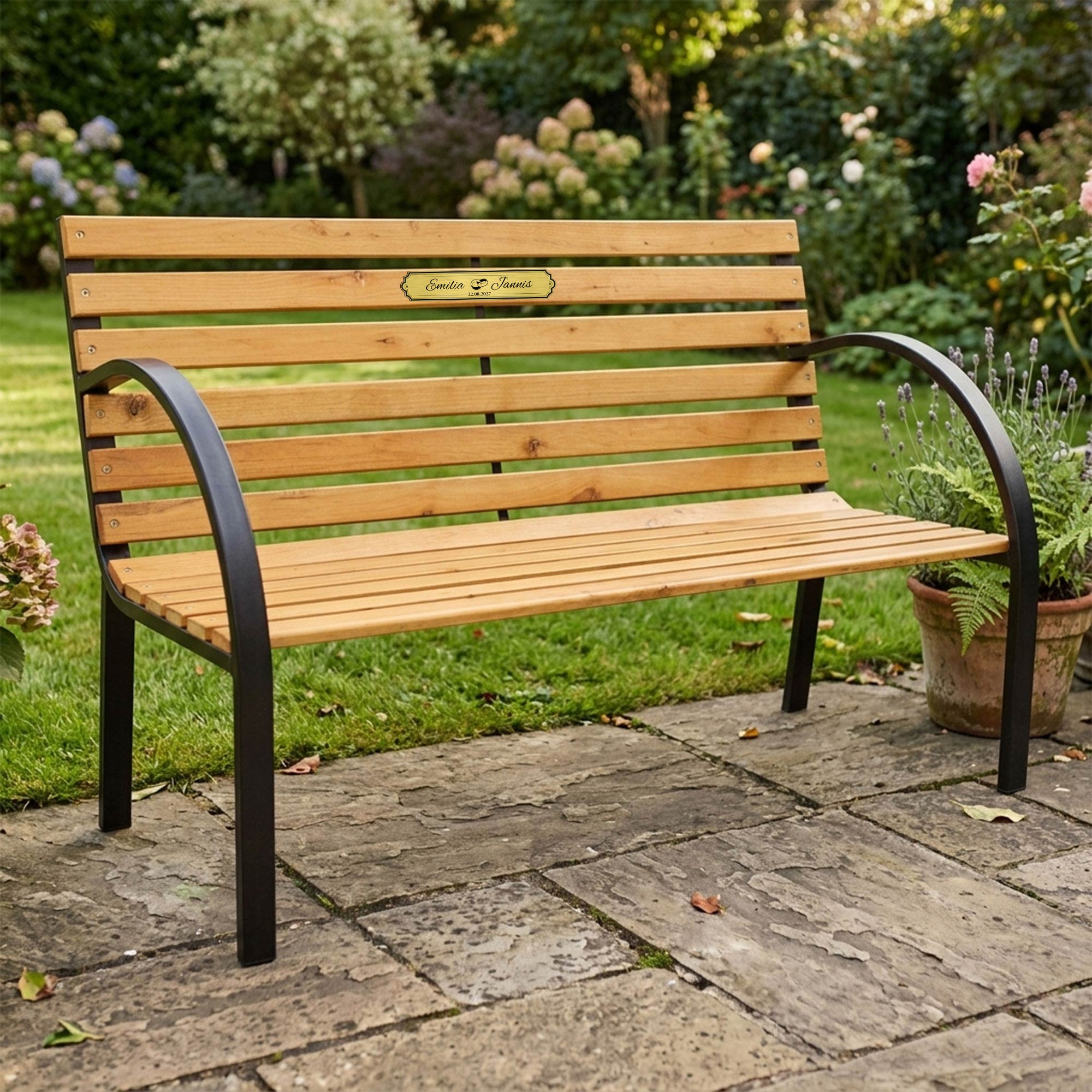 Gartenbank zur Hochzeit mit gravierter Plakette - Schwarz