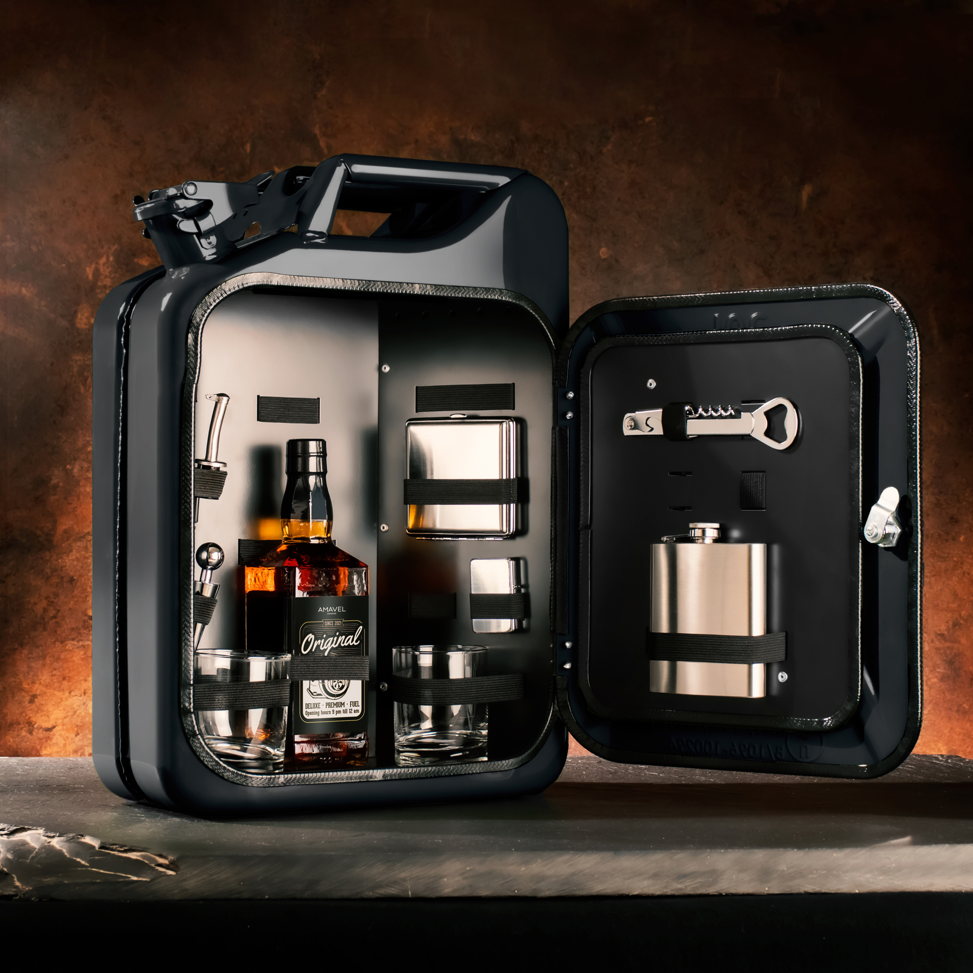 Mobile Mini Bar - Kanister Barschrank mit Zubehör schwarz 1