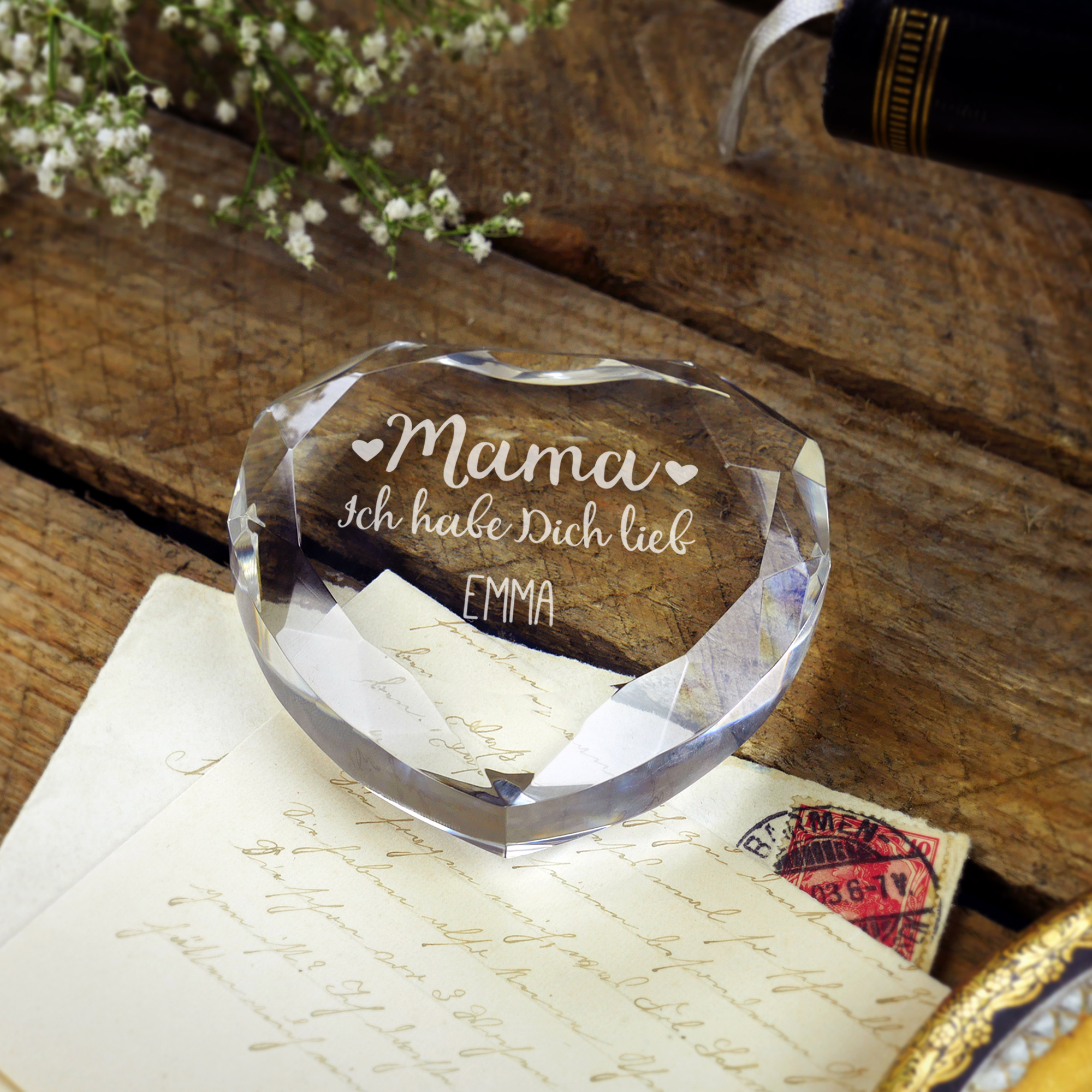 Herzkristall aus Glas für Mama - Personalisiert