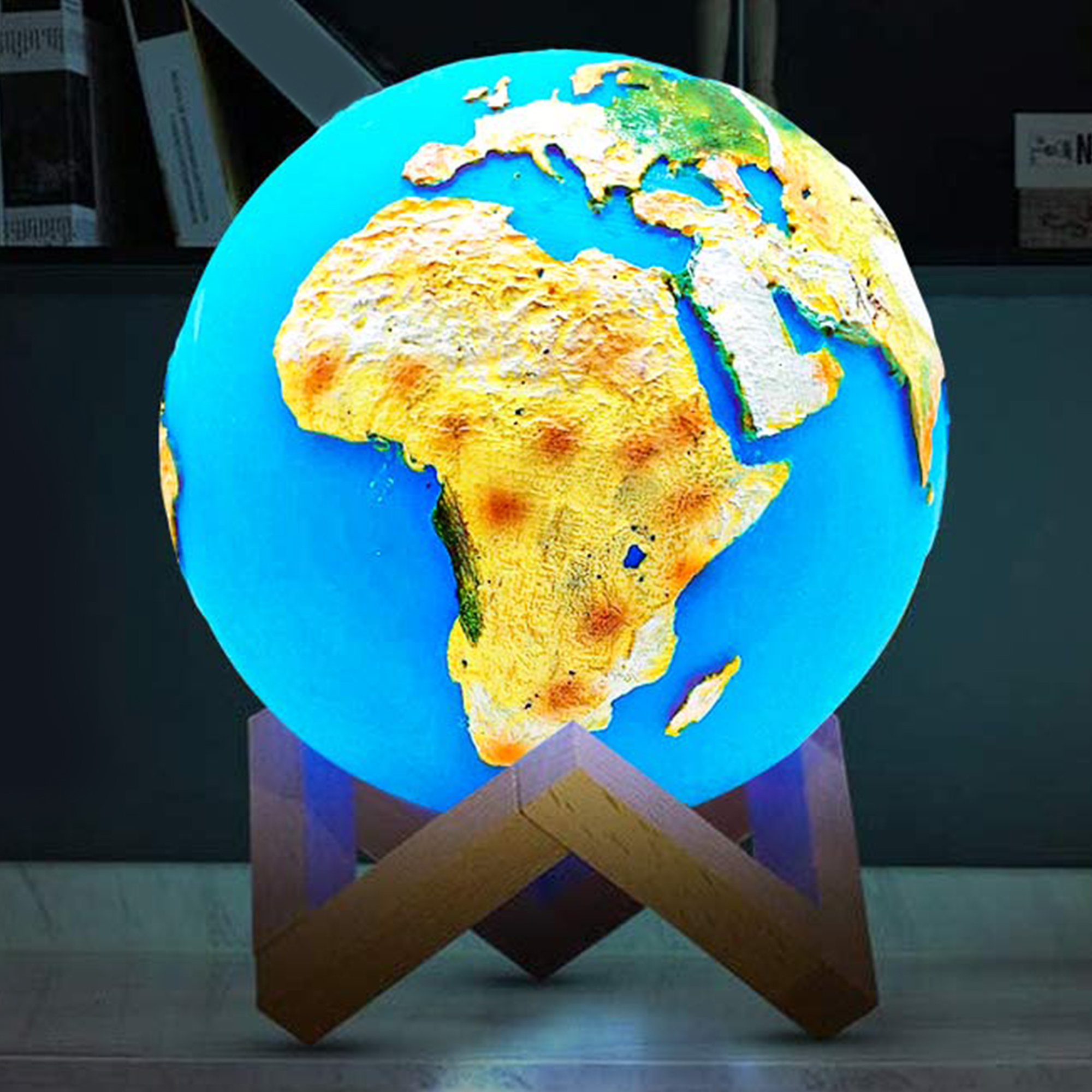 Nachttischlampe in Globusform mit Relief Weltkarte und Touchfunktion, Ausgefallene Tischleuchte Globus, Kinderzimmer Lampe mit 3 Helligkeitsstufen