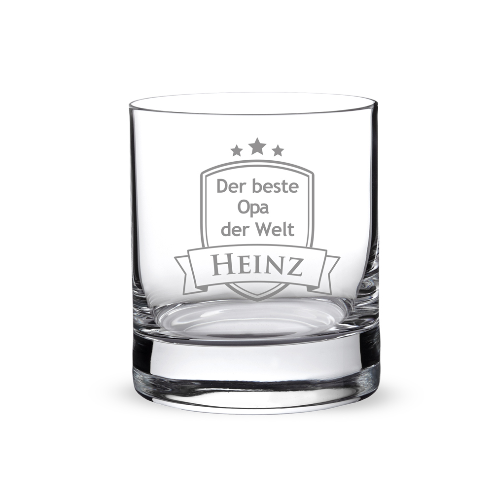 Set - Whiskyglas und Whiskysteine - Bester Opa - Wappen - Personalisiert