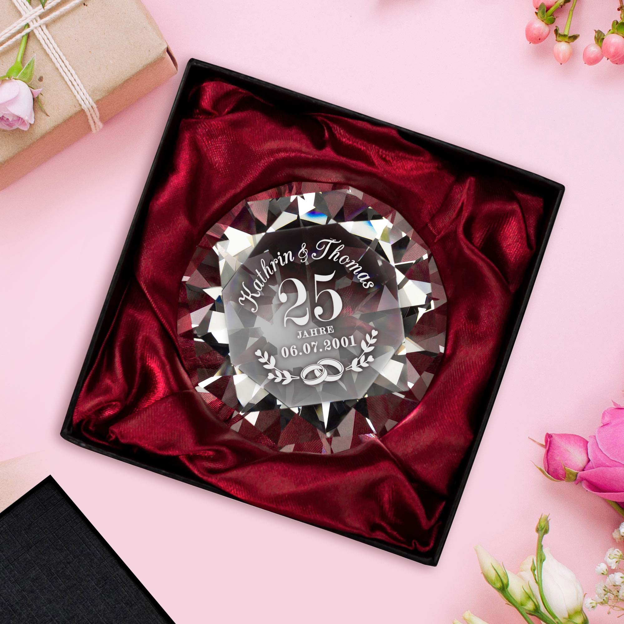 Diamant Kristall mit Gravur - Silberhochzeit