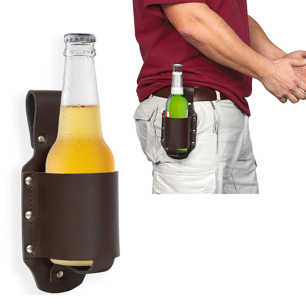 Bierholster, Echtleder Flaschenhalter, Bierhalter für Flaschen und Dosen