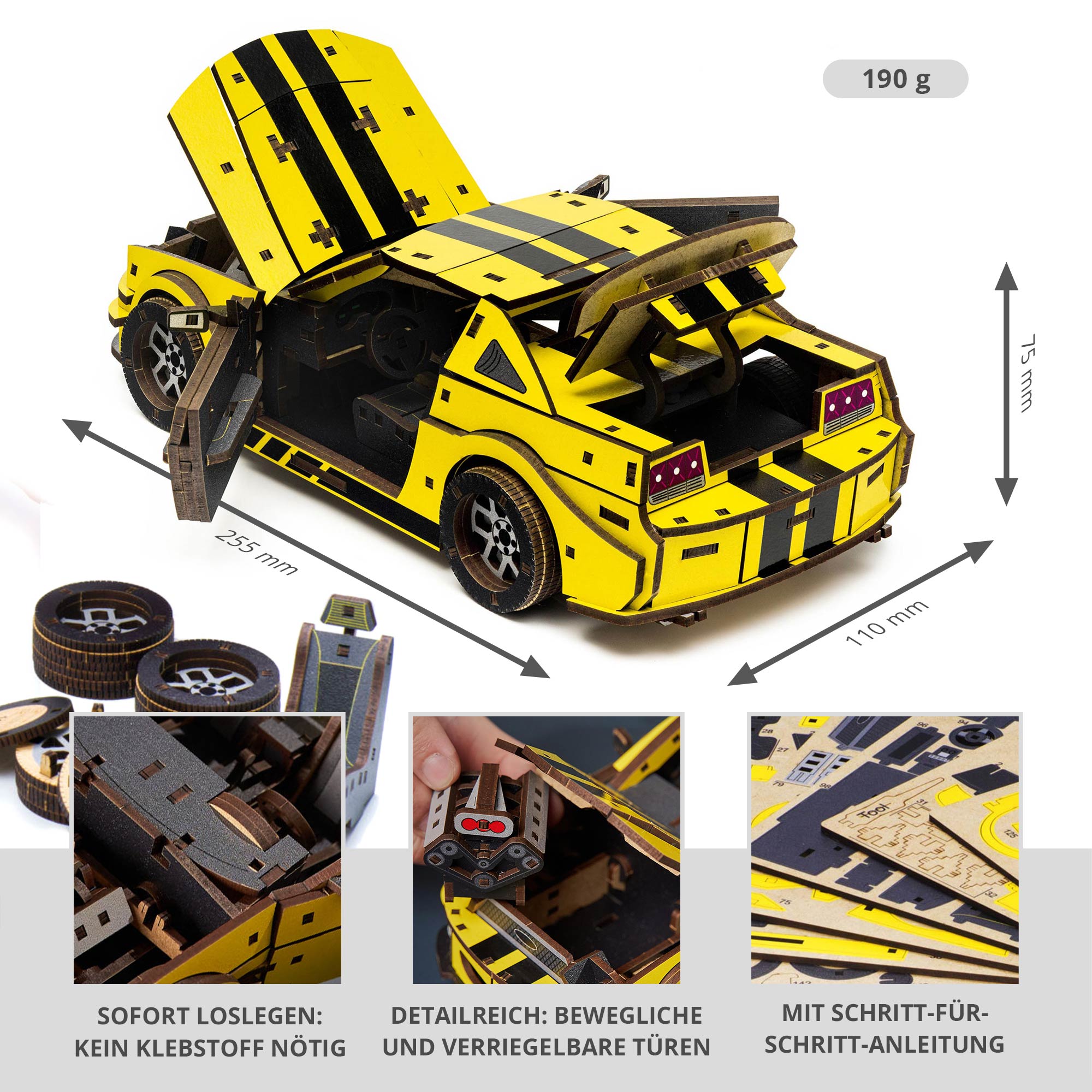 Holzpuzzle 3D - Auto - Stallion GT Gelb