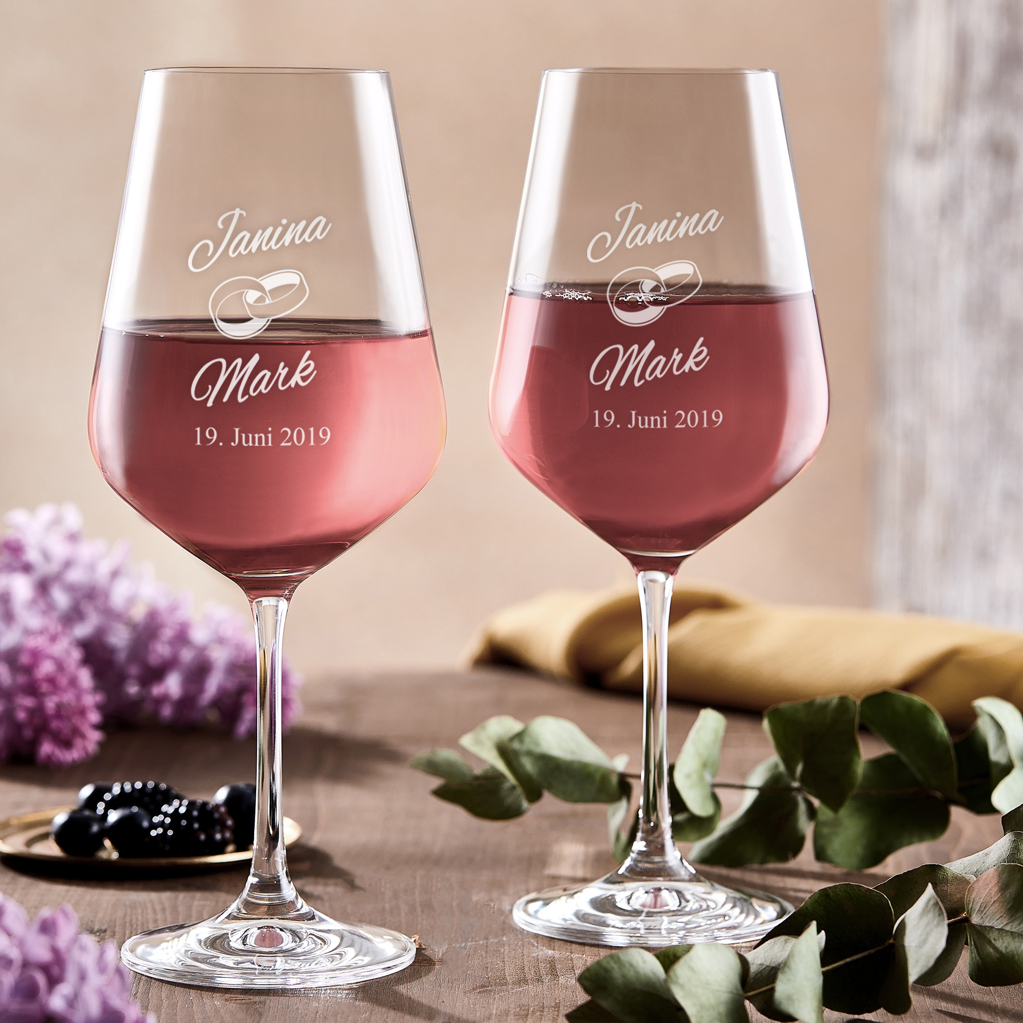 2er Set - Weinglas mit Gravur zur Hochzeit - Personalisiert
