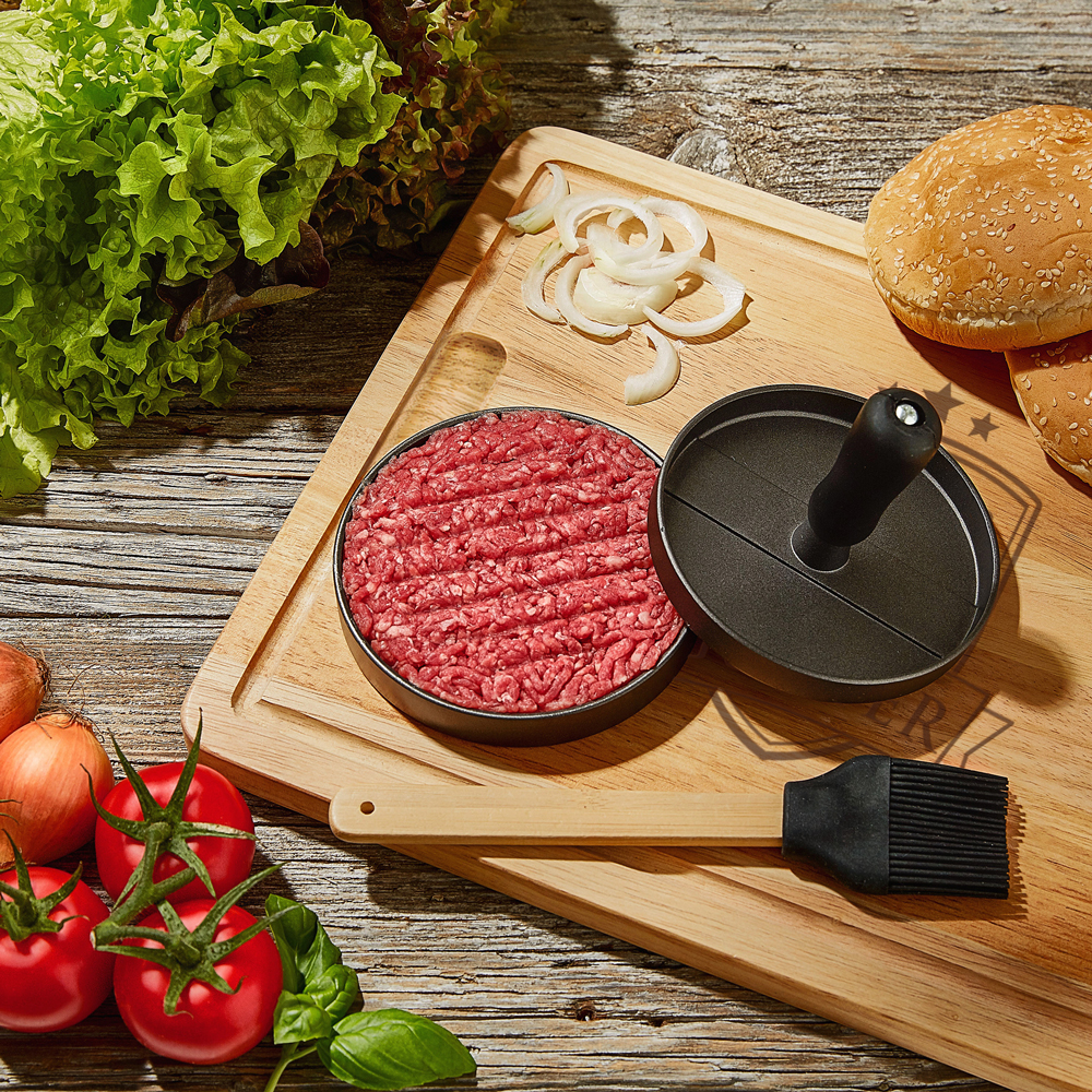 BBQ Set - Schneidebrett mit Gravur Bester Papa und Burgerpresse