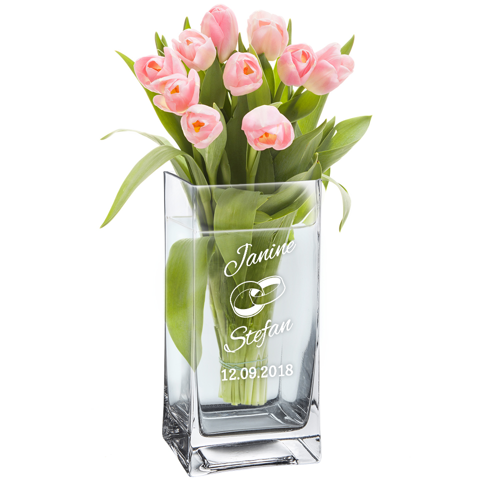 Blumenvase aus Glas zur Hochzeit - Personalisiert