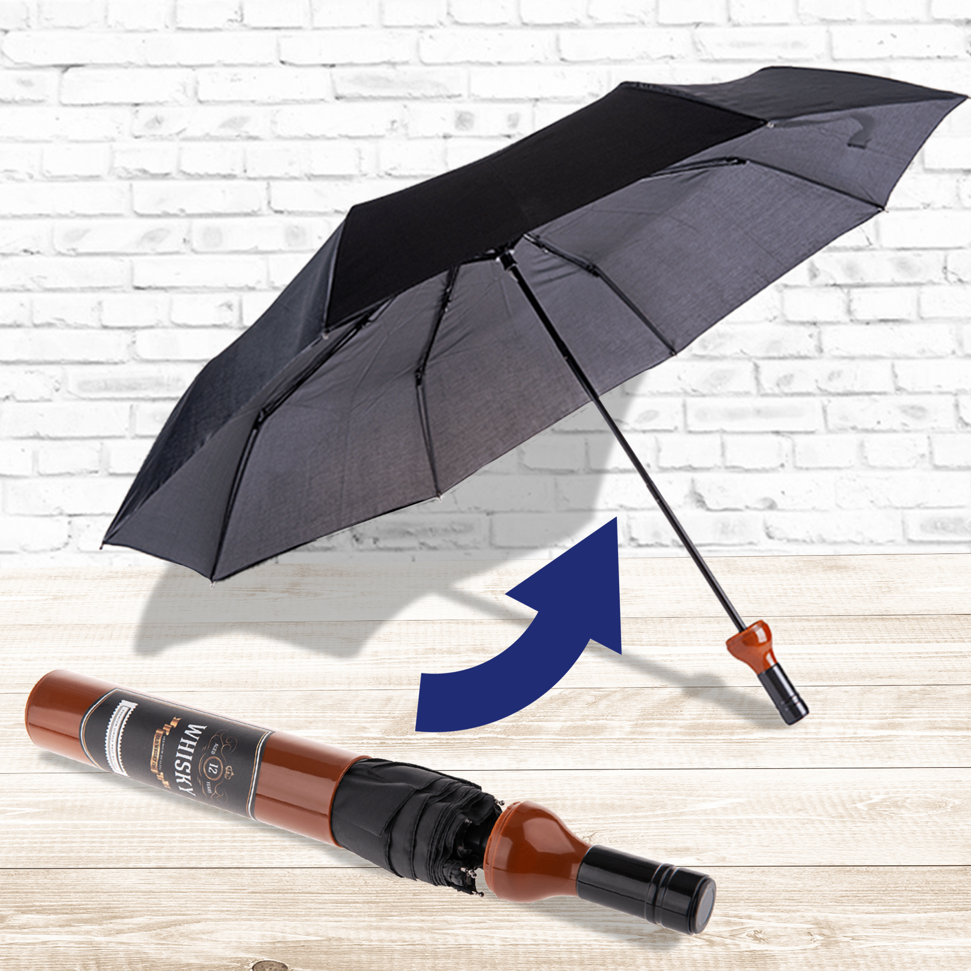 Taschenschirm Scherzartikel, Whisky Stockschirm, Schirm mit Whisky Hülle, Wasserabweisender Regenschutz, Originelles Bekleidungszubehör