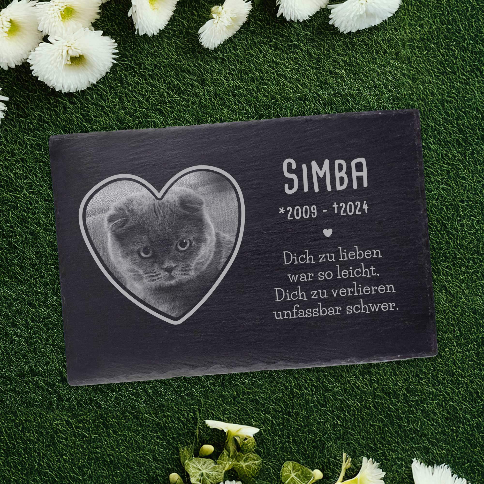 Grabplatte zur Trauer Haustier - Schiefer Gedenktafel mit Foto