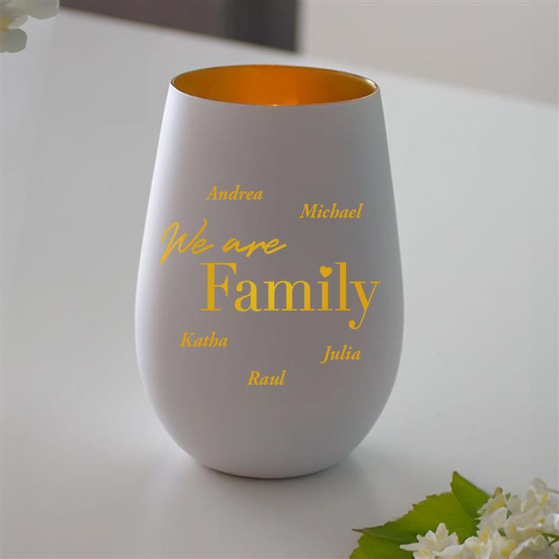 Weißes Windlicht mit Gravur - Family