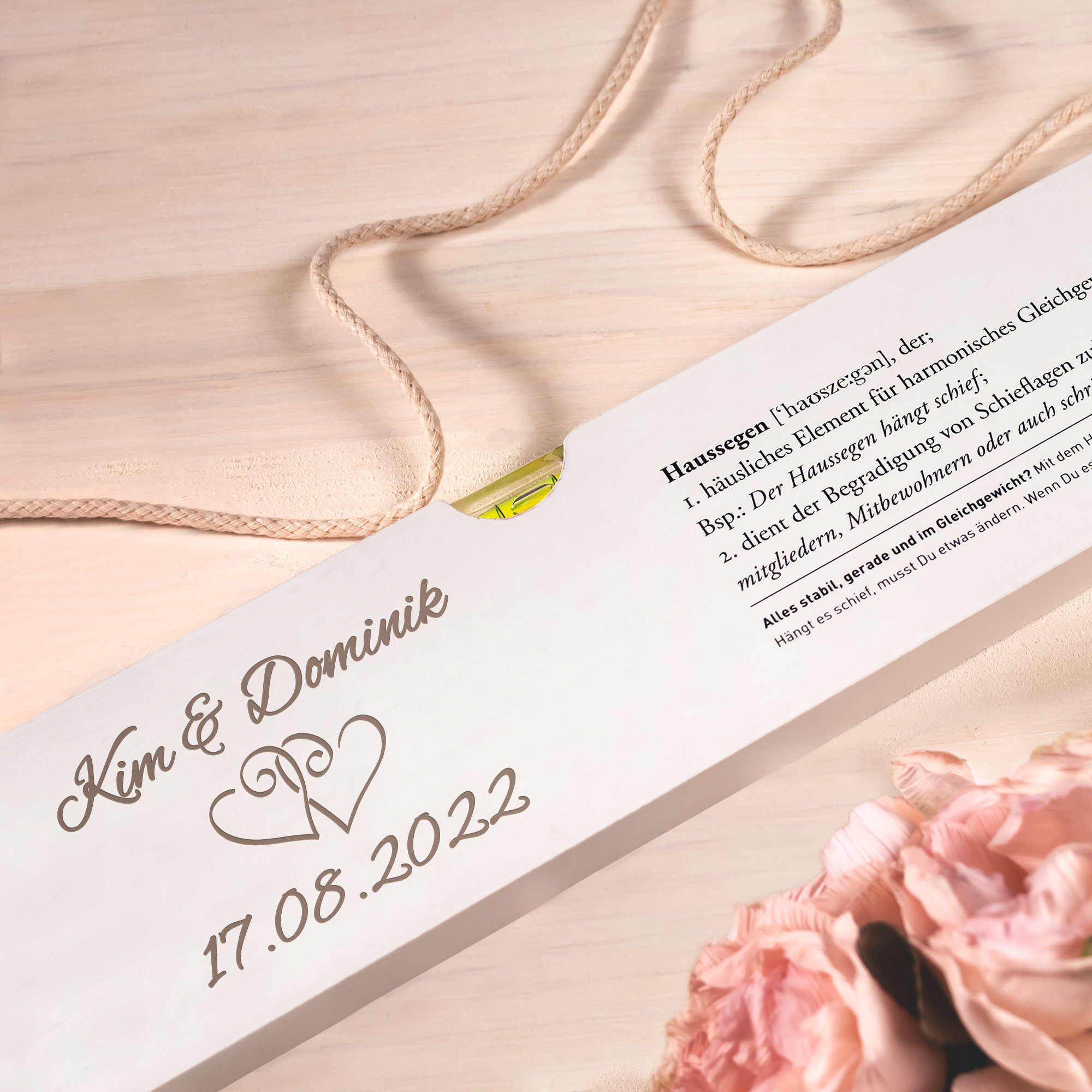 Personalisierte Waage mit Namen und Datum, Werkzeug als Hochzeitsgeschenk, Wasser Waage mit Horizontal-Libelle, Richtwaage für das Brautpaar