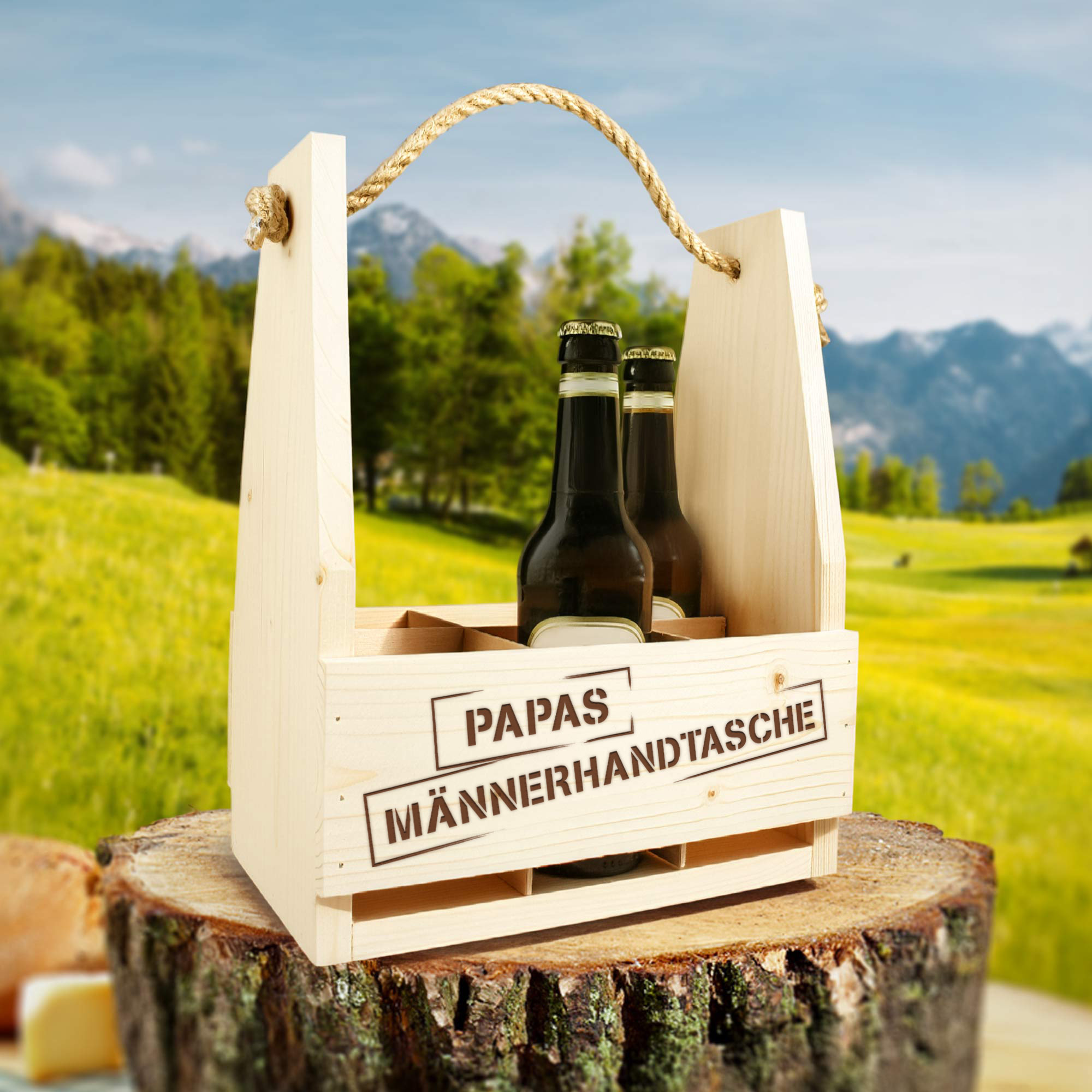 Flaschenträger 6-Fach aus Holz - Papas Männerhandtasche