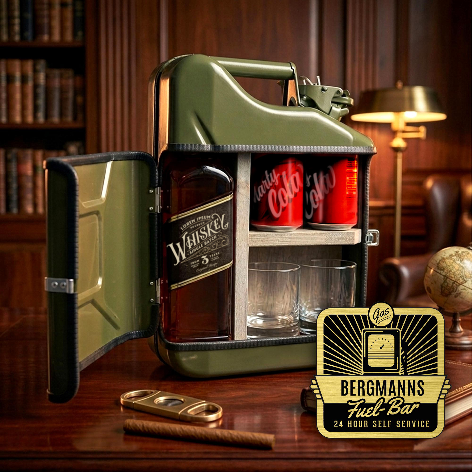 Personalisierte Mini Bar 3-teilig - 10l Kanister Barschank grün