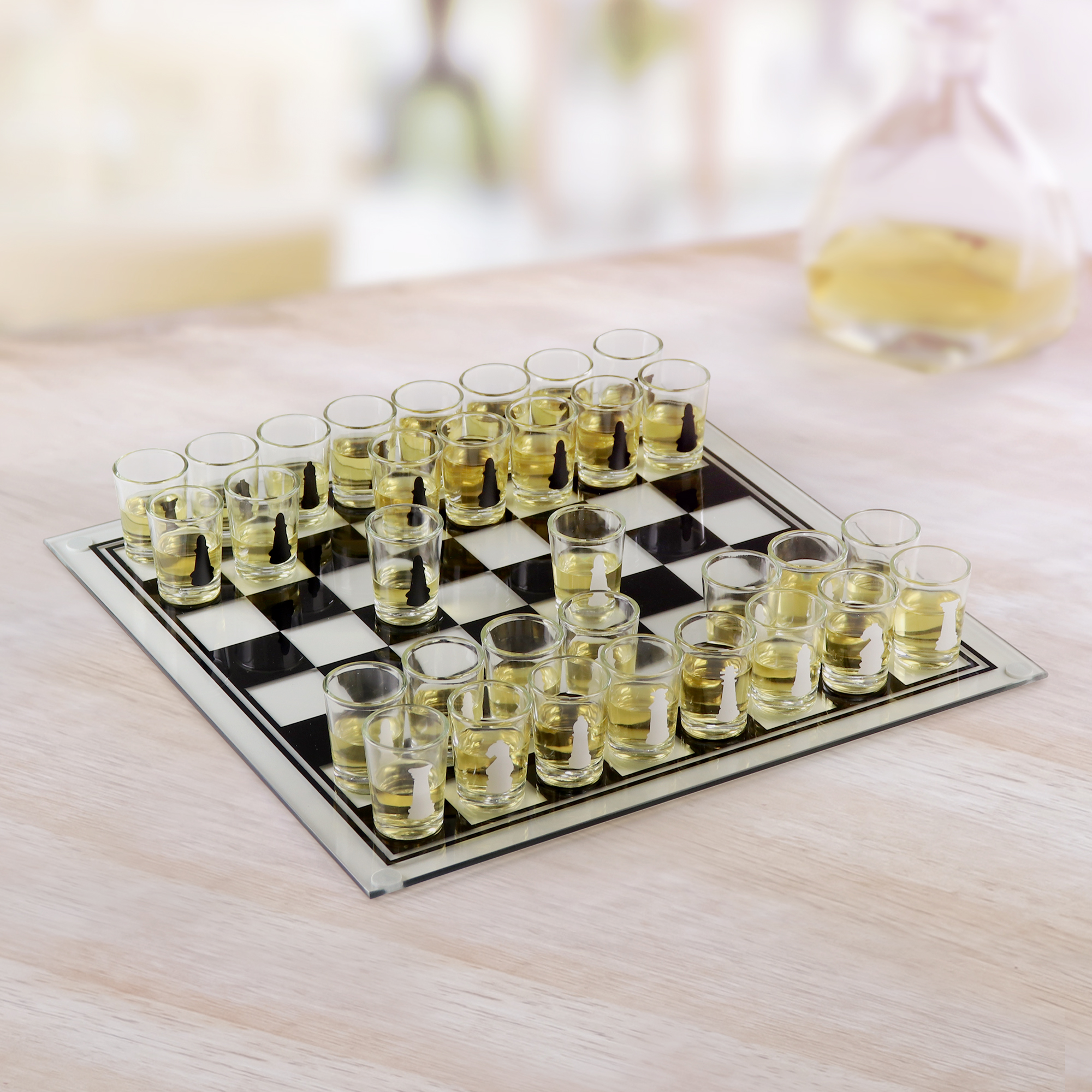 Trinkspiel Schach mit Schnapsgläsern, Schnapsglas Trink Schachspiel Partyspiel, Schnaps Trinkschachspiel Glas