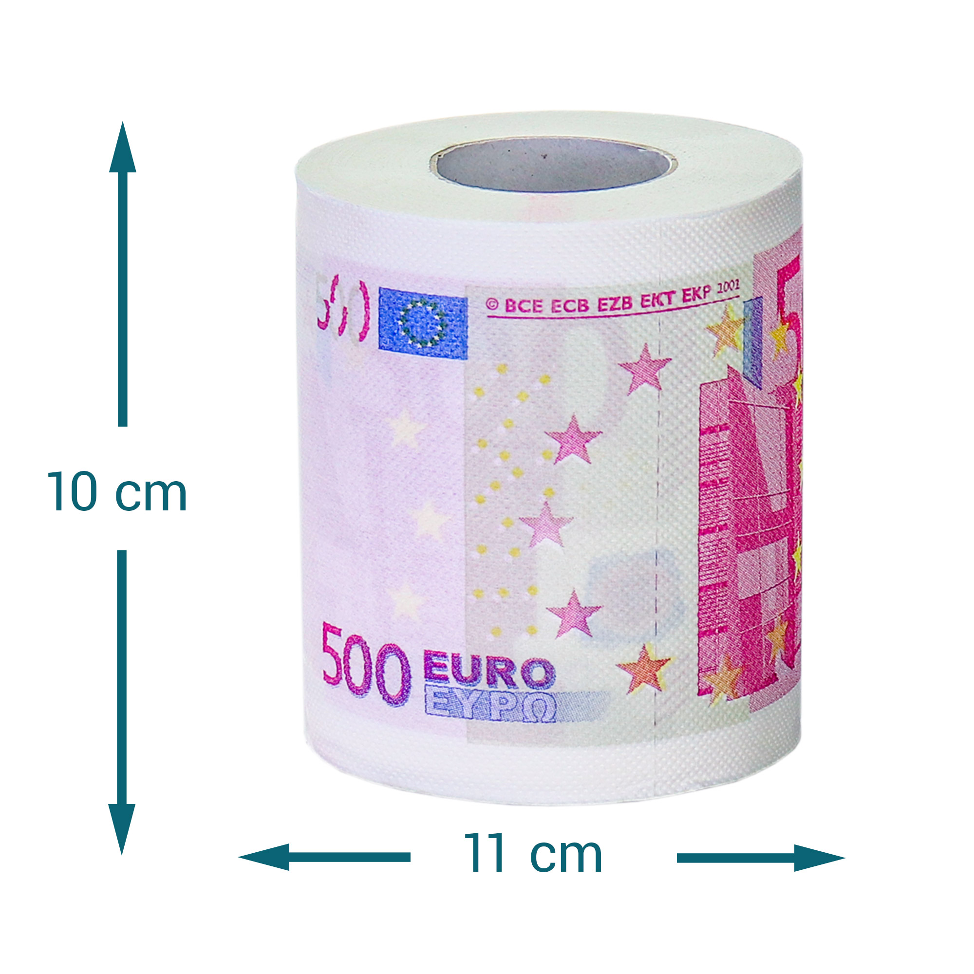 Toilettenpapier im lustigen 500 Euroschein Design, Bedrucktes Geld Klopapier, Scherzartikel im Banknoten-Stil