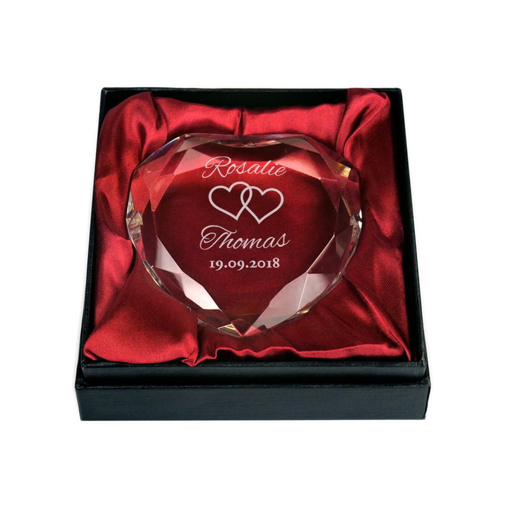 Herzkristall mit Gravur zur Hochzeit - Personalisiert Herzkristall mit Gravur zur Hochzeit - Personalisiert