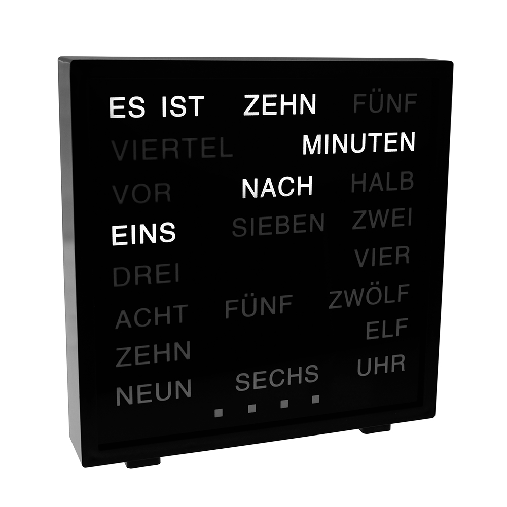 LED Uhr mit Wortanzeige - Wortuhr mit Schriftanzeige - Tischuhr mit Text