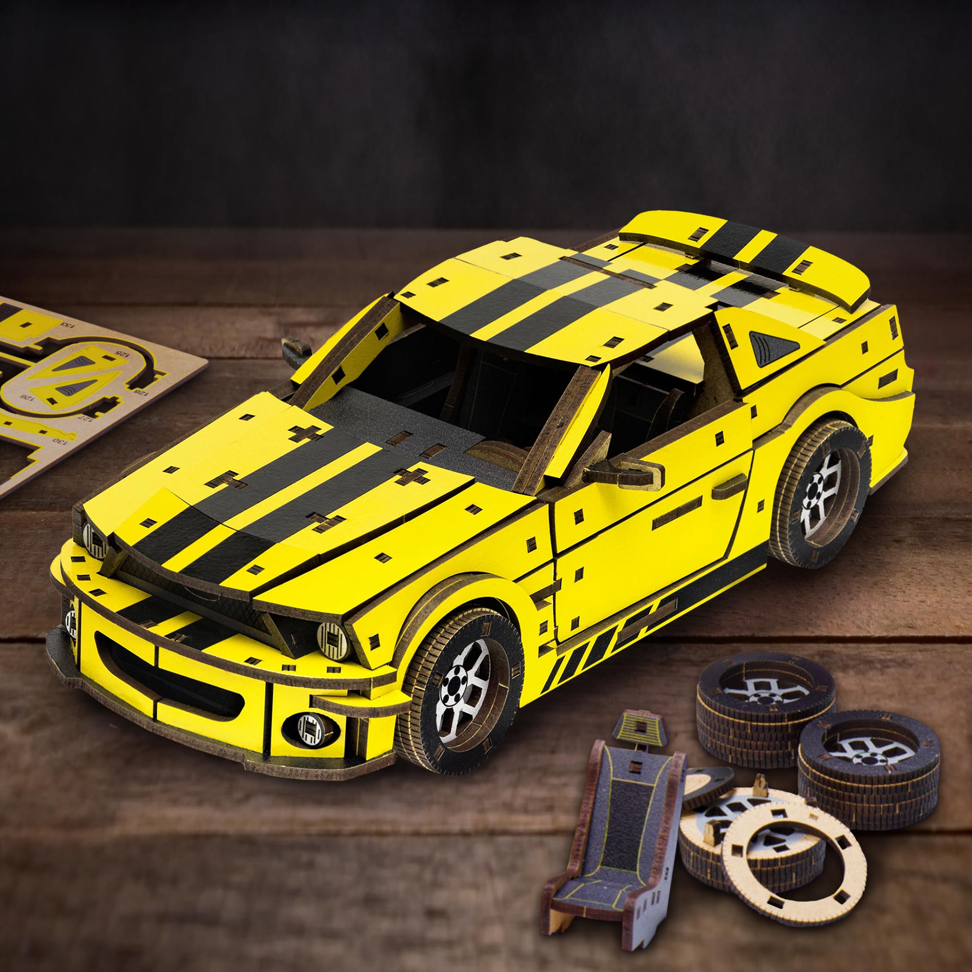 Holzpuzzle 3D - Auto - Stallion GT Gelb Holzpuzzle 3D - Auto - Stallion GT Gelb