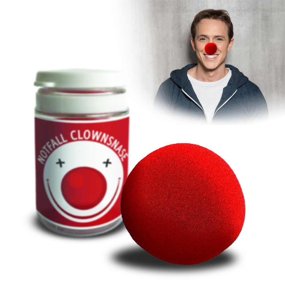 Notfall Clownsnase zum Andrücken, Rote Nase in Pillendose, Clownnase für Clownkostüm, Rote Schaumstoffnase als Kostümzubehör, Lustige Clown Nase